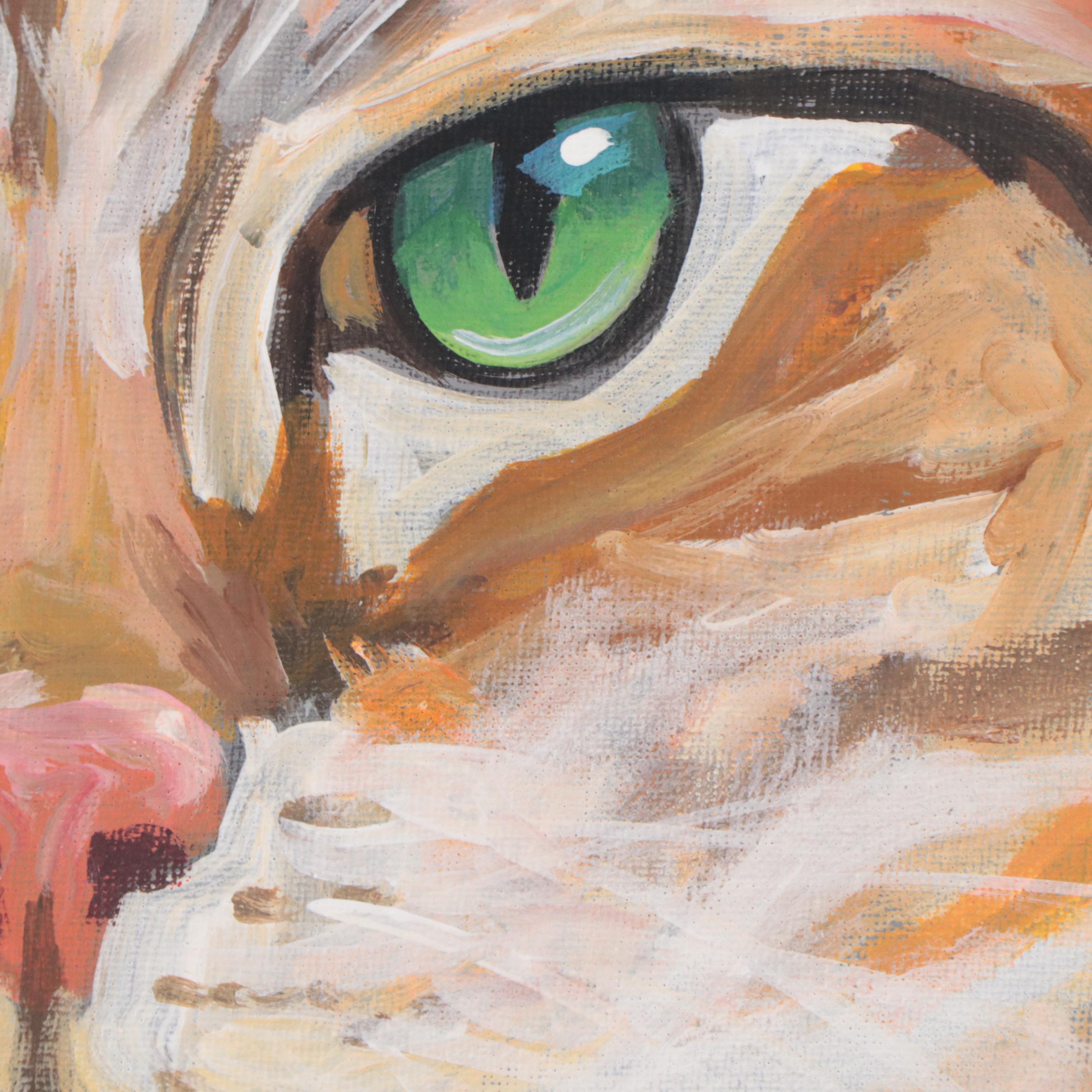 Marc Broadway Acrylic Painting of Cat, 21st Century