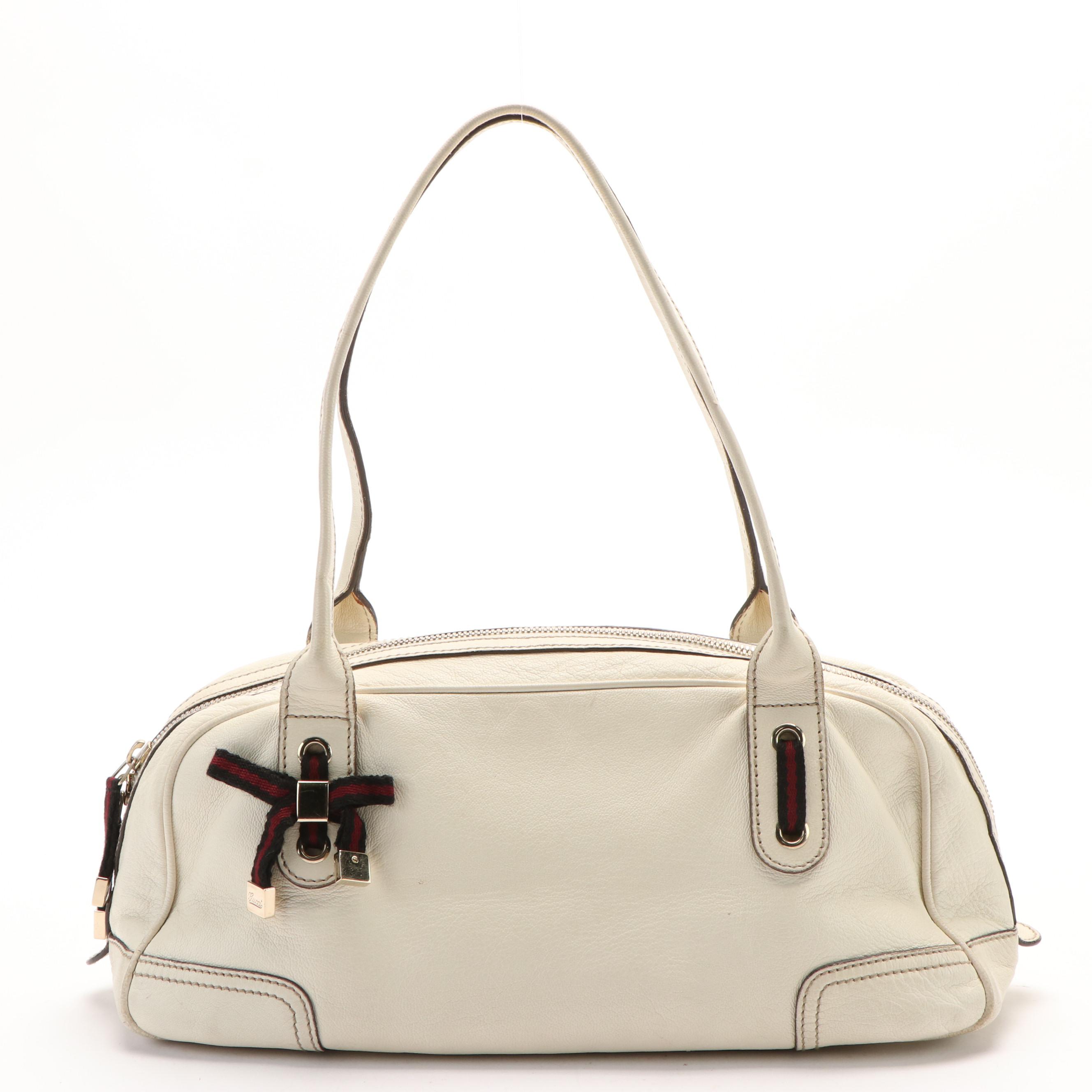 Gucci Princy Shoulder Bag in White Leather with Web Ribbon