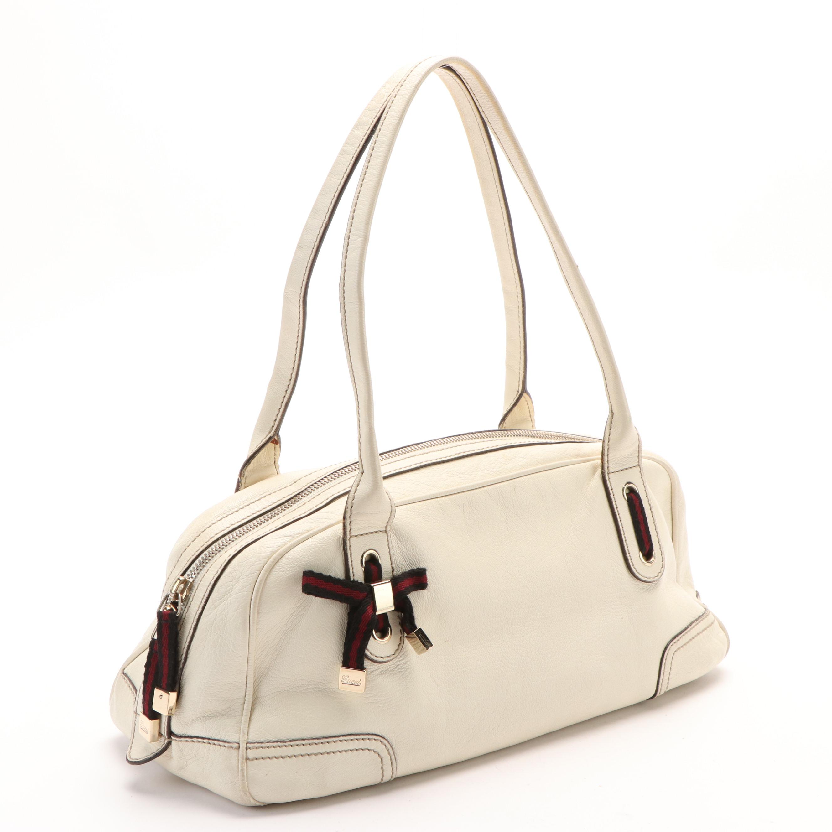 Gucci Princy Shoulder Bag in White Leather with Web Ribbon