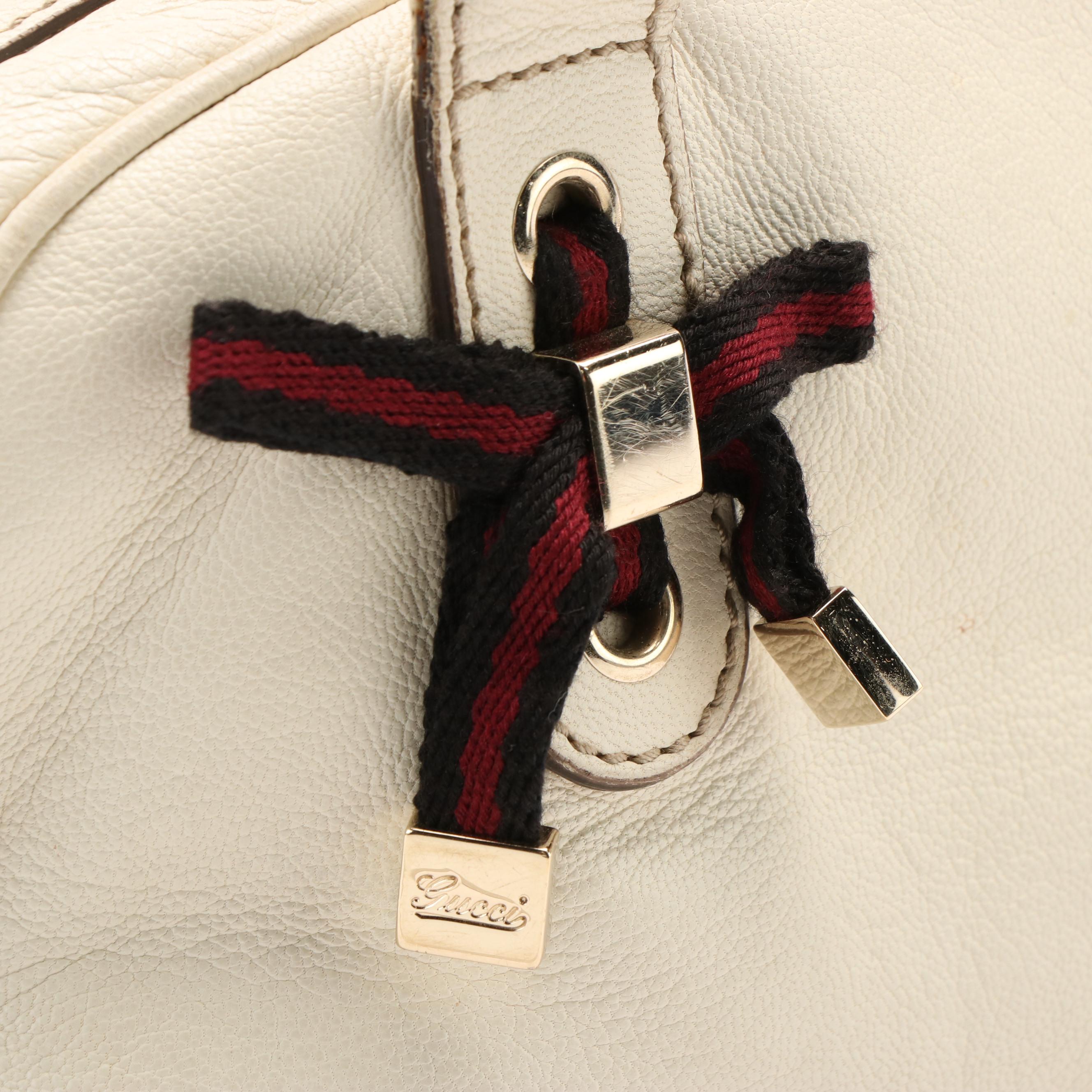 Gucci Princy Shoulder Bag in White Leather with Web Ribbon