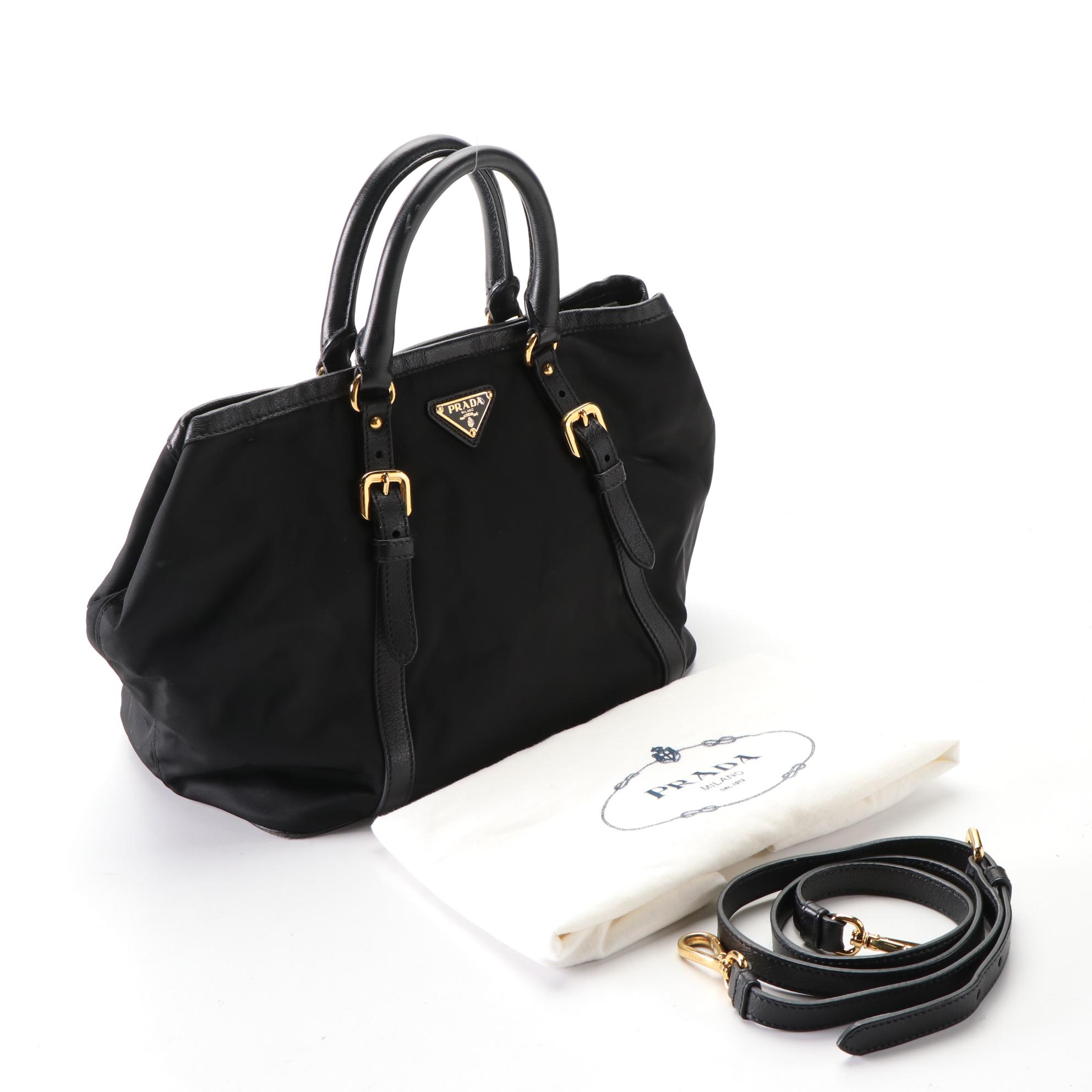 Prada Tessuto Two-Way Bag in Black Nylon and Leather Trim