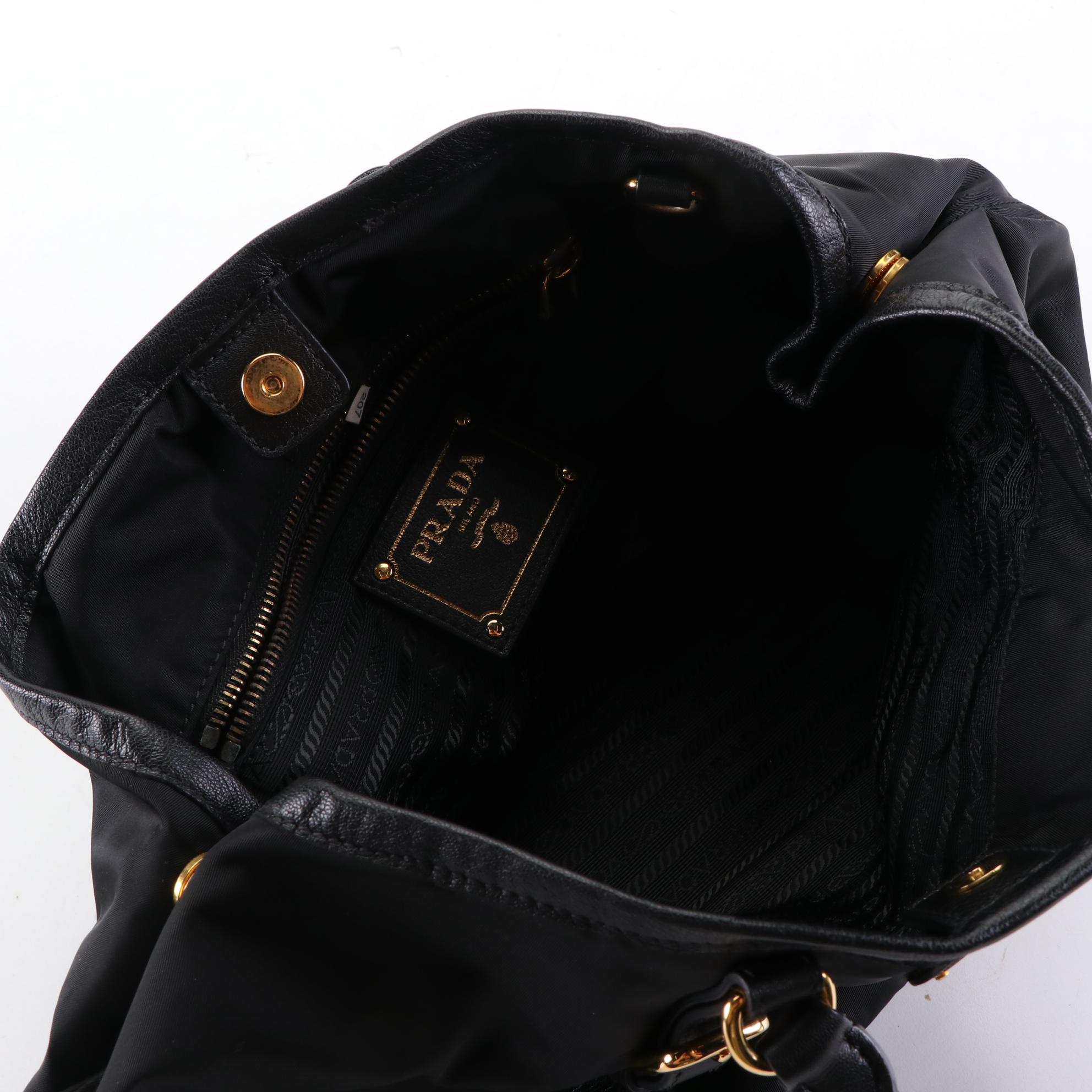 Prada Tessuto Two-Way Bag in Black Nylon and Leather Trim