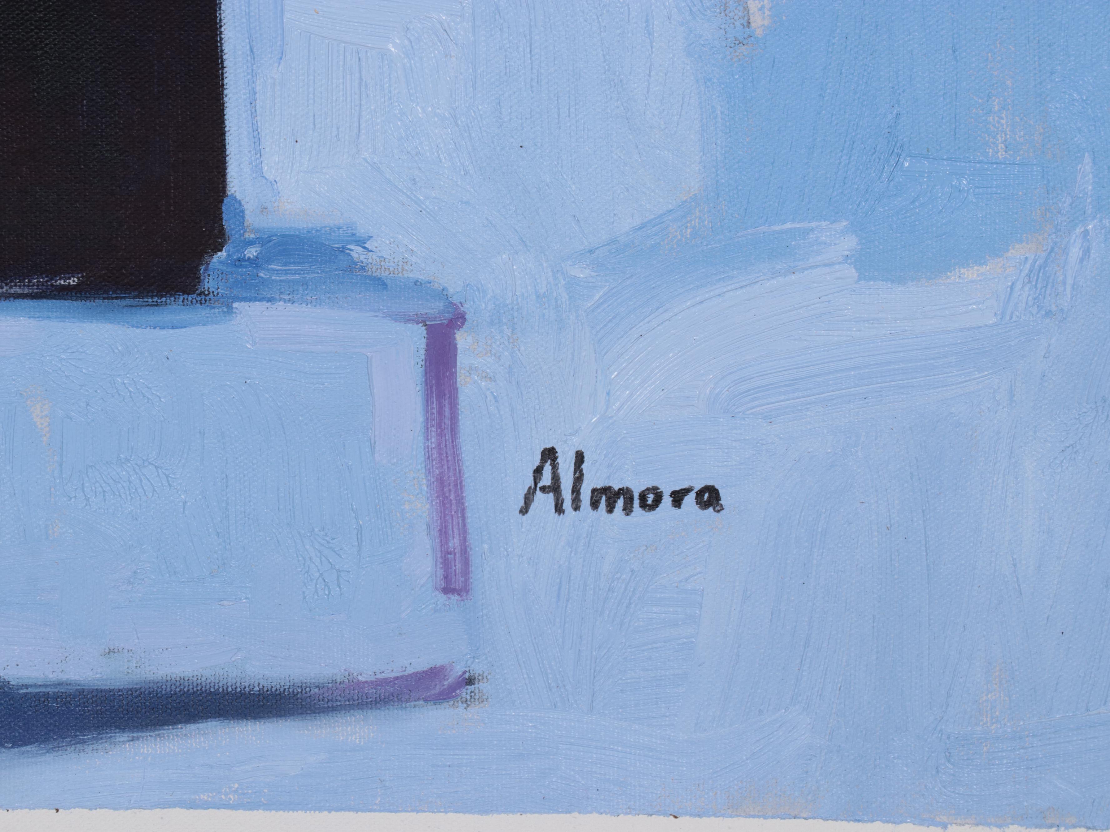 Osmel Almora Miró Oil Painting "White Cat at Night," 2023