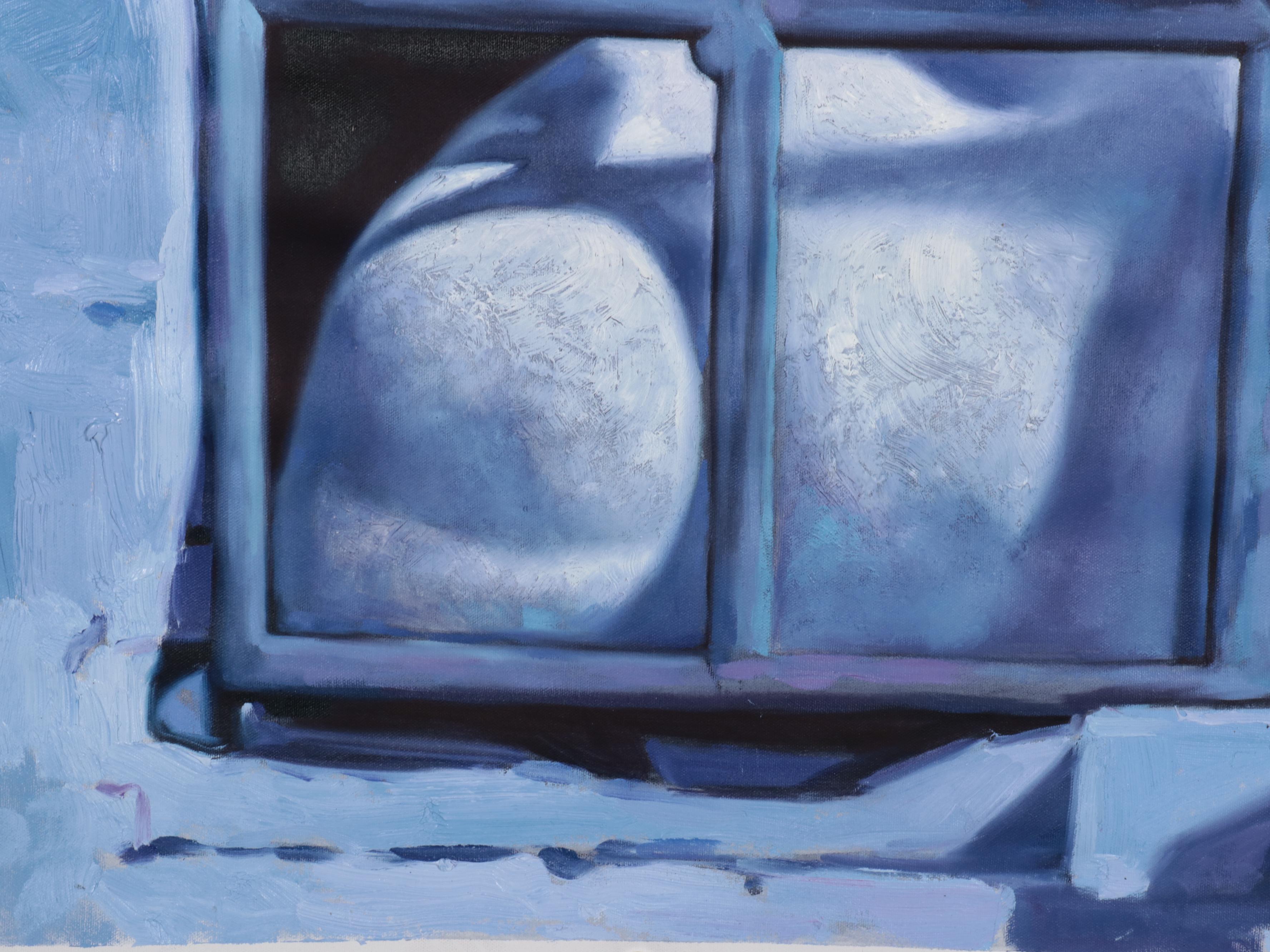 Osmel Almora Miró Oil Painting "White Cat at Night," 2023