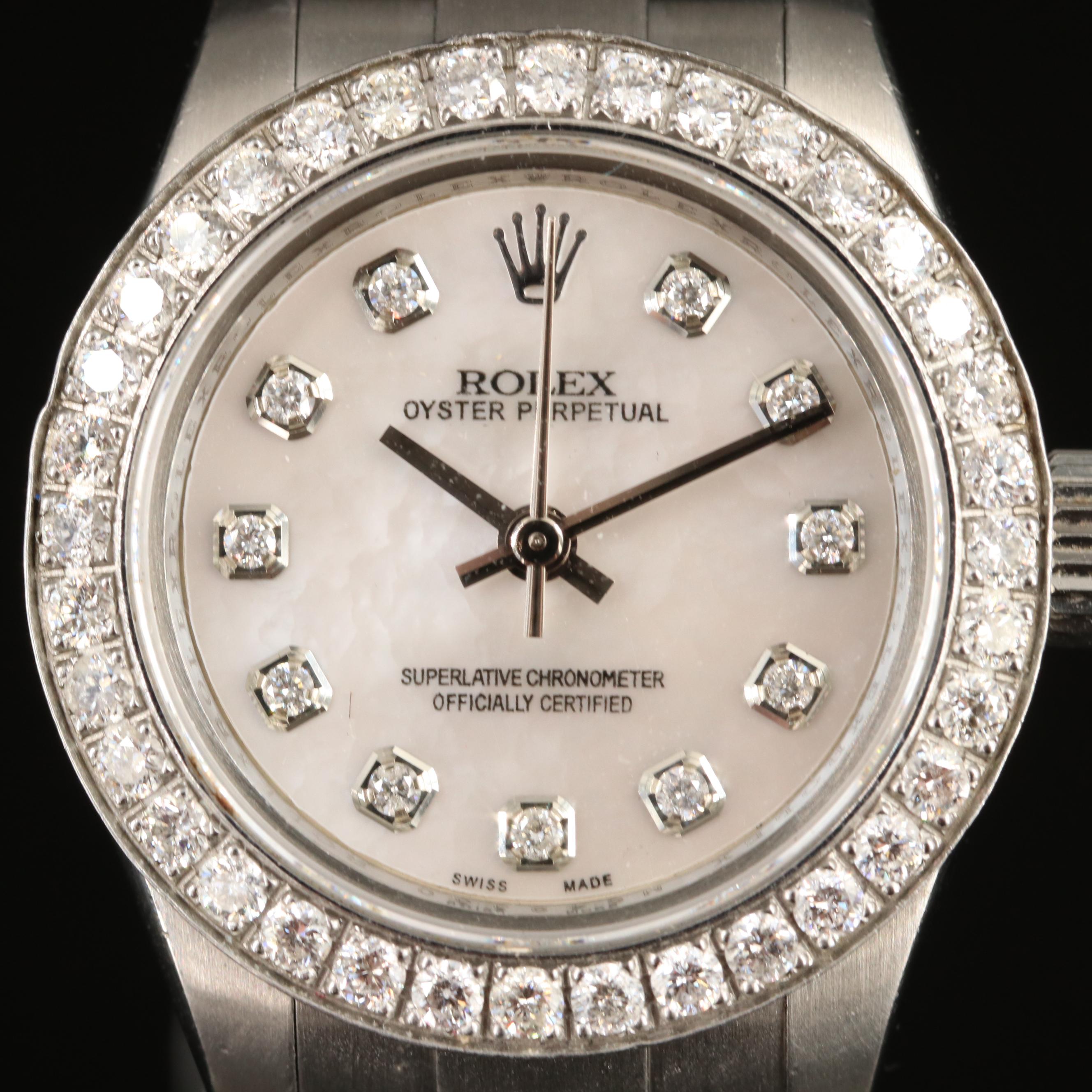 2007 Rolex Oyster Perpetual with Custom Diamond and Mother-of-Pearl Dial/Bezel