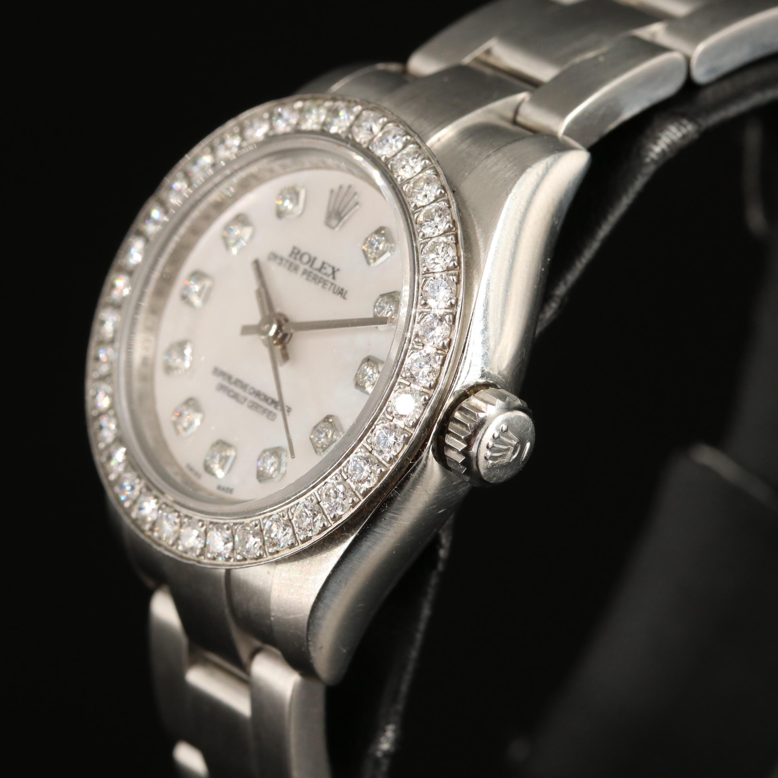 2007 Rolex Oyster Perpetual with Custom Diamond and Mother-of-Pearl Dial/Bezel