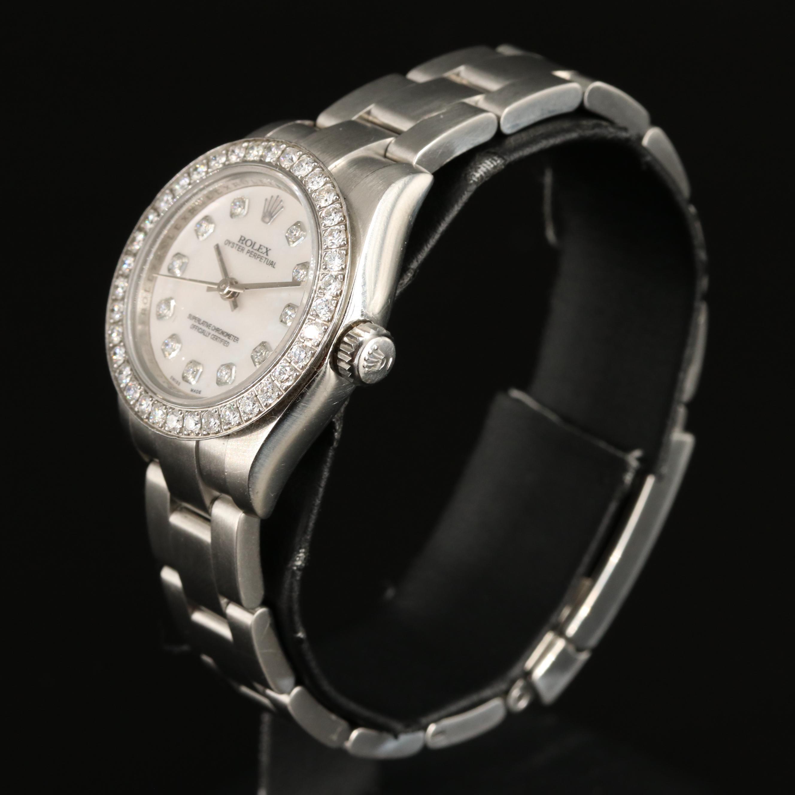 2007 Rolex Oyster Perpetual with Custom Diamond and Mother-of-Pearl Dial/Bezel