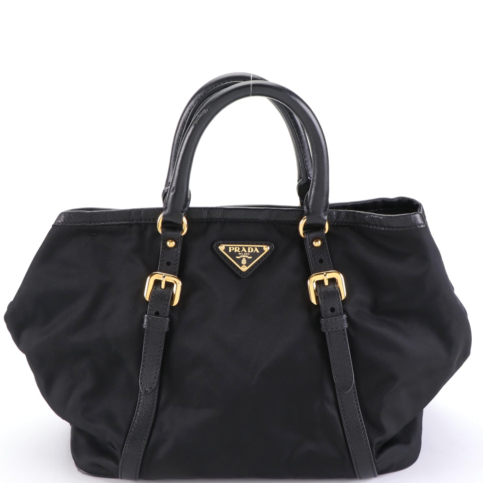Prada Tessuto Two-Way Bag in Black Nylon and Leather Trim