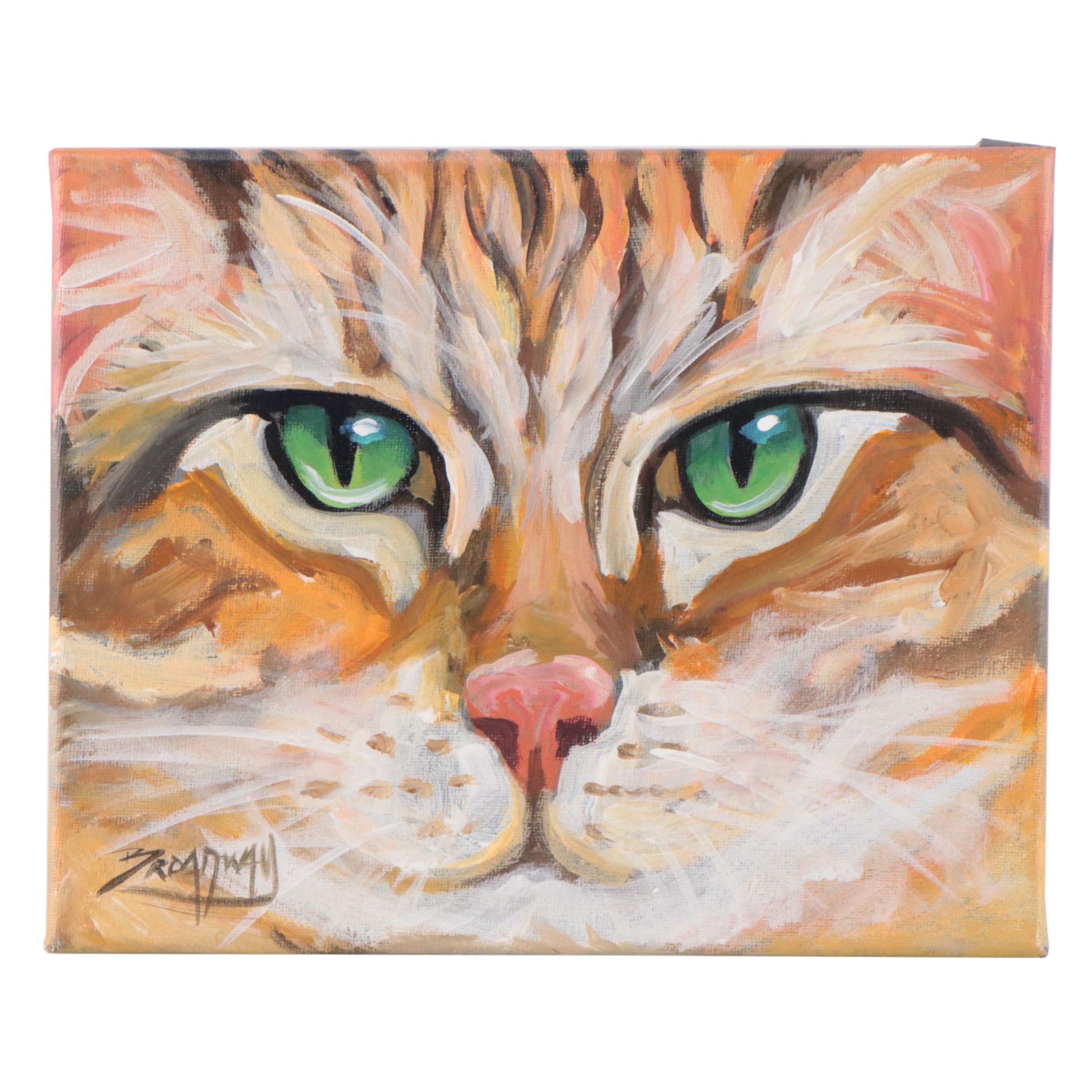 Marc Broadway Acrylic Painting of Cat, 21st Century