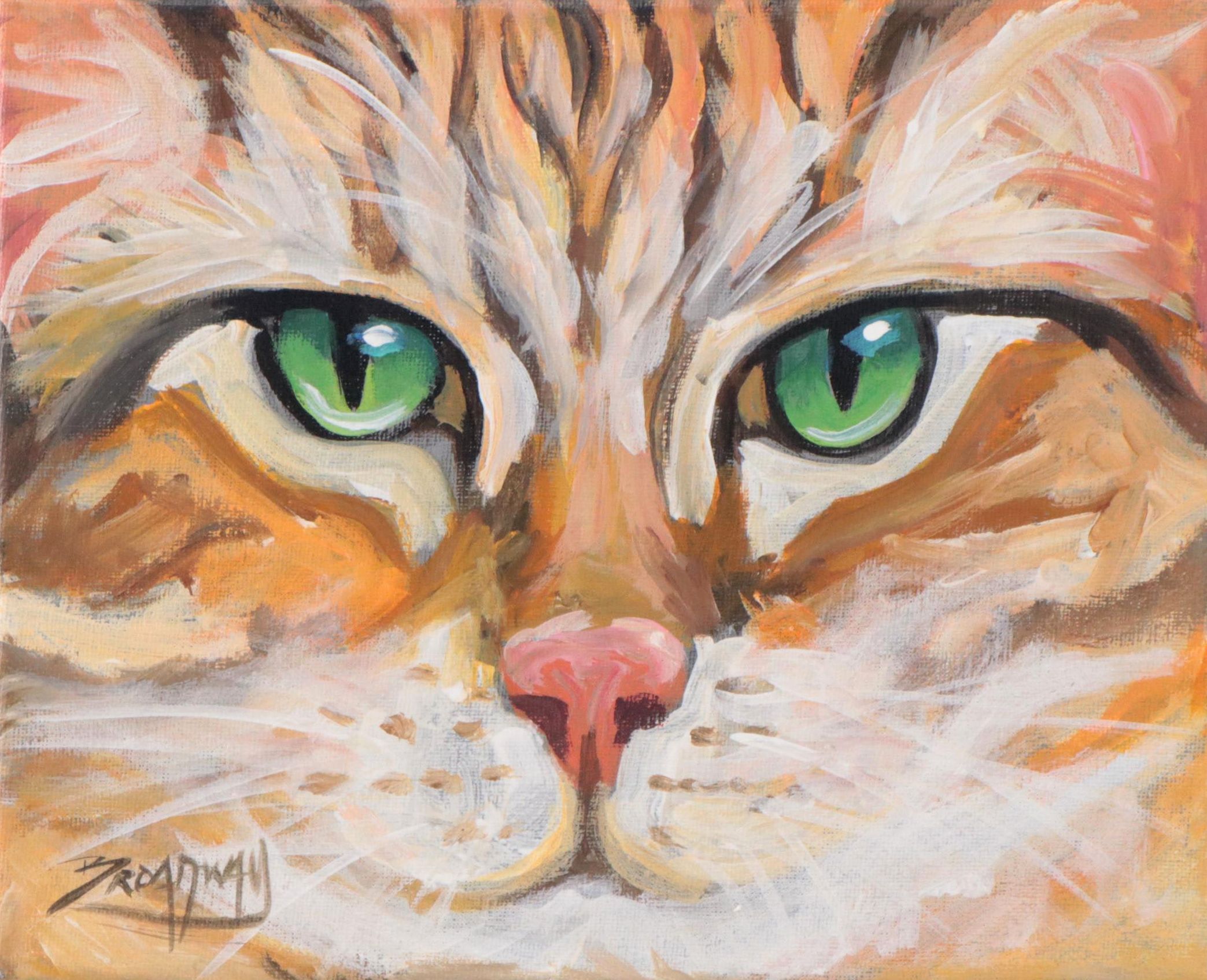 Marc Broadway Acrylic Painting of Cat, 21st Century