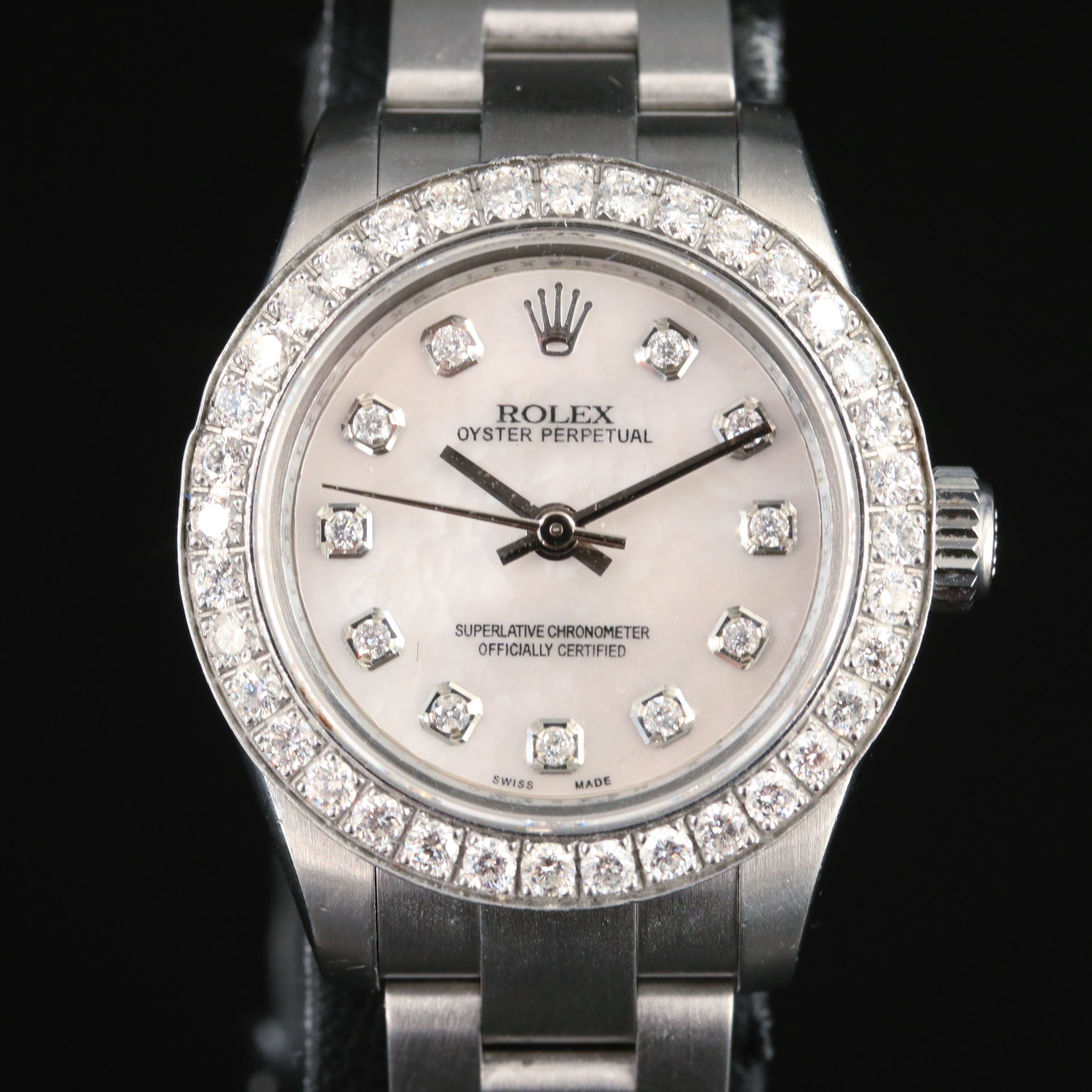 2007 Rolex Oyster Perpetual with Custom Diamond and Mother-of-Pearl Dial/Bezel