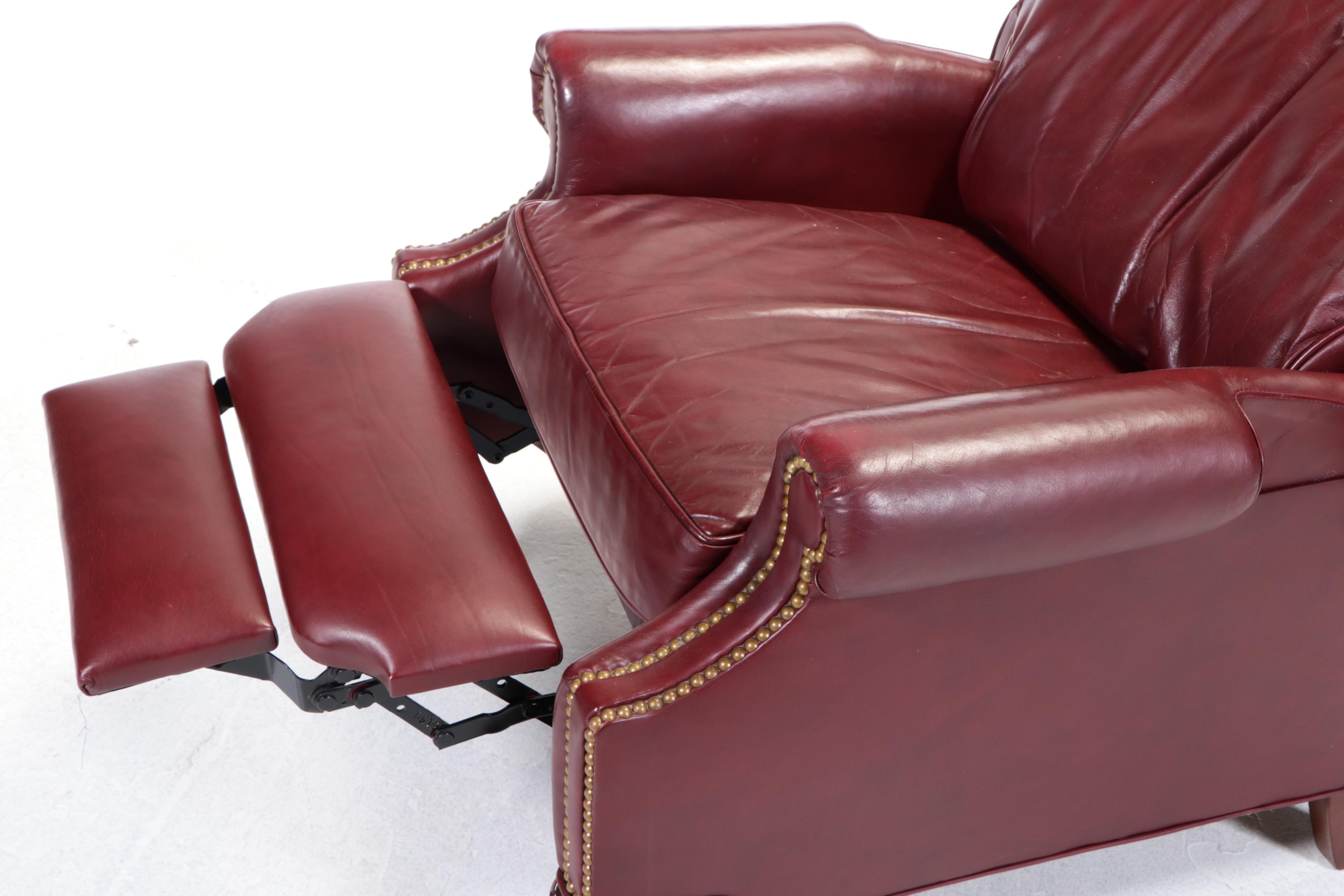 Leathercraft Inc. Chippendale Style Crimson Leather Recliner with Nailheads