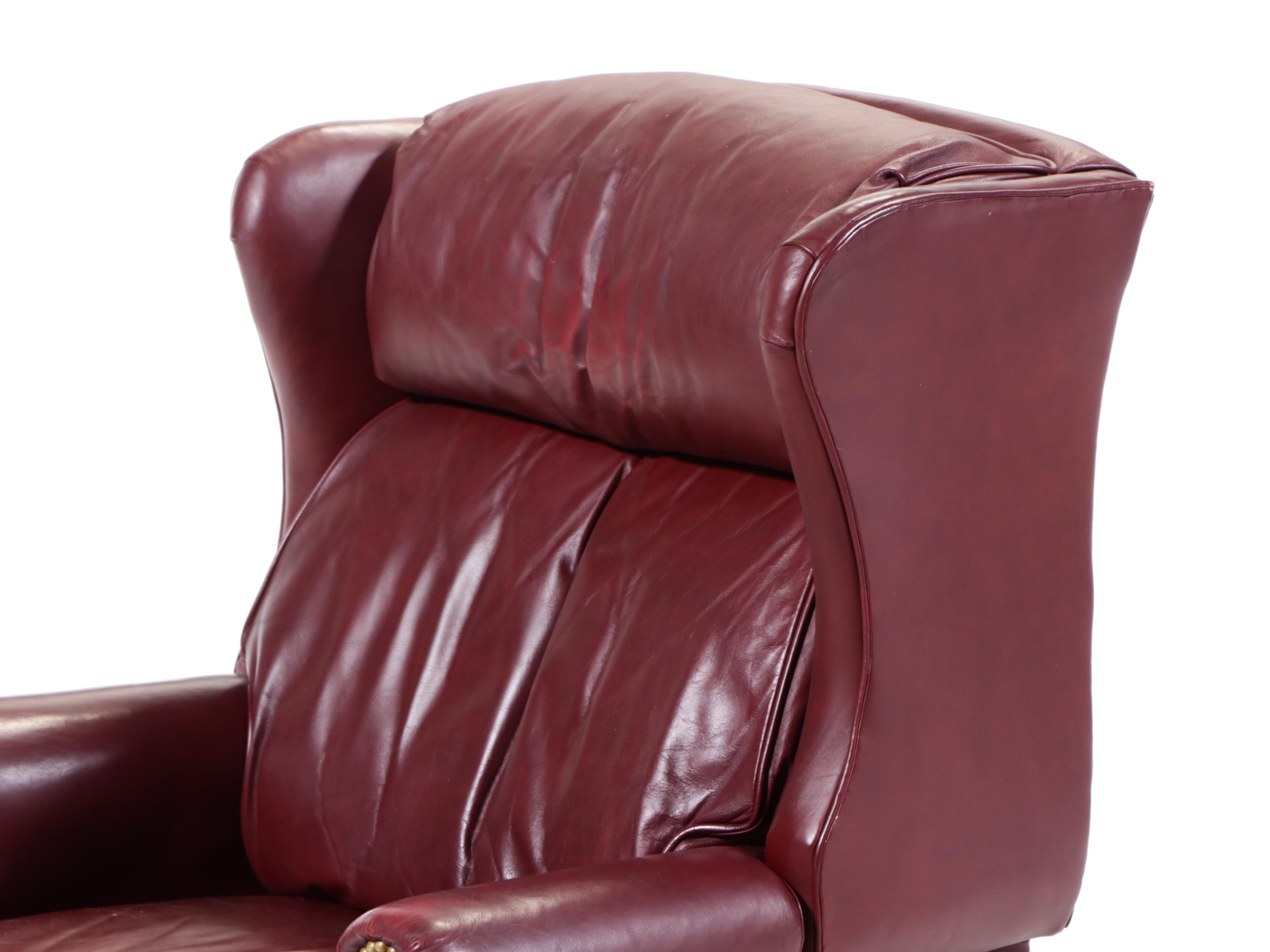 Leathercraft Inc. Chippendale Style Crimson Leather Recliner with Nailheads