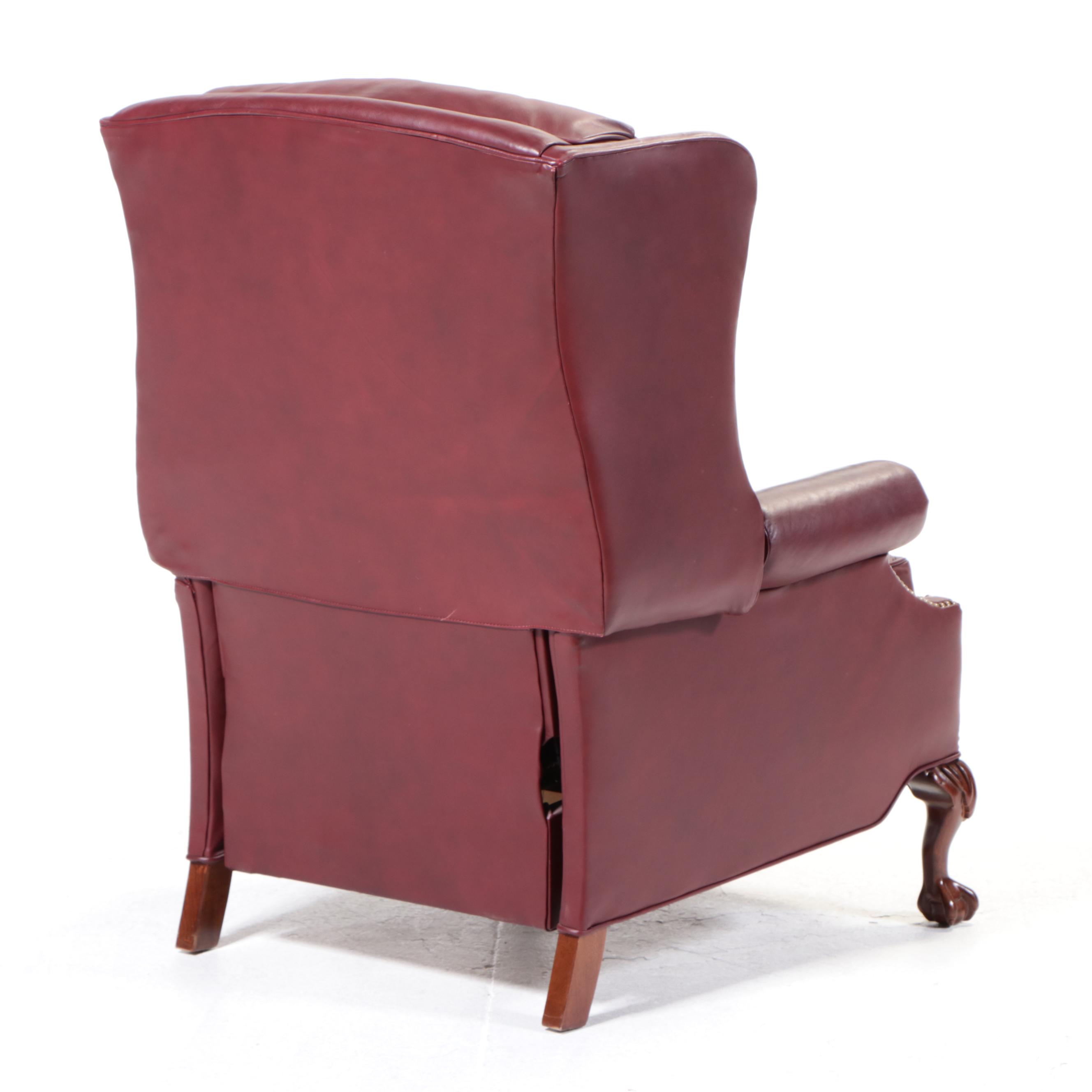 Leathercraft Inc. Chippendale Style Crimson Leather Recliner with Nailheads