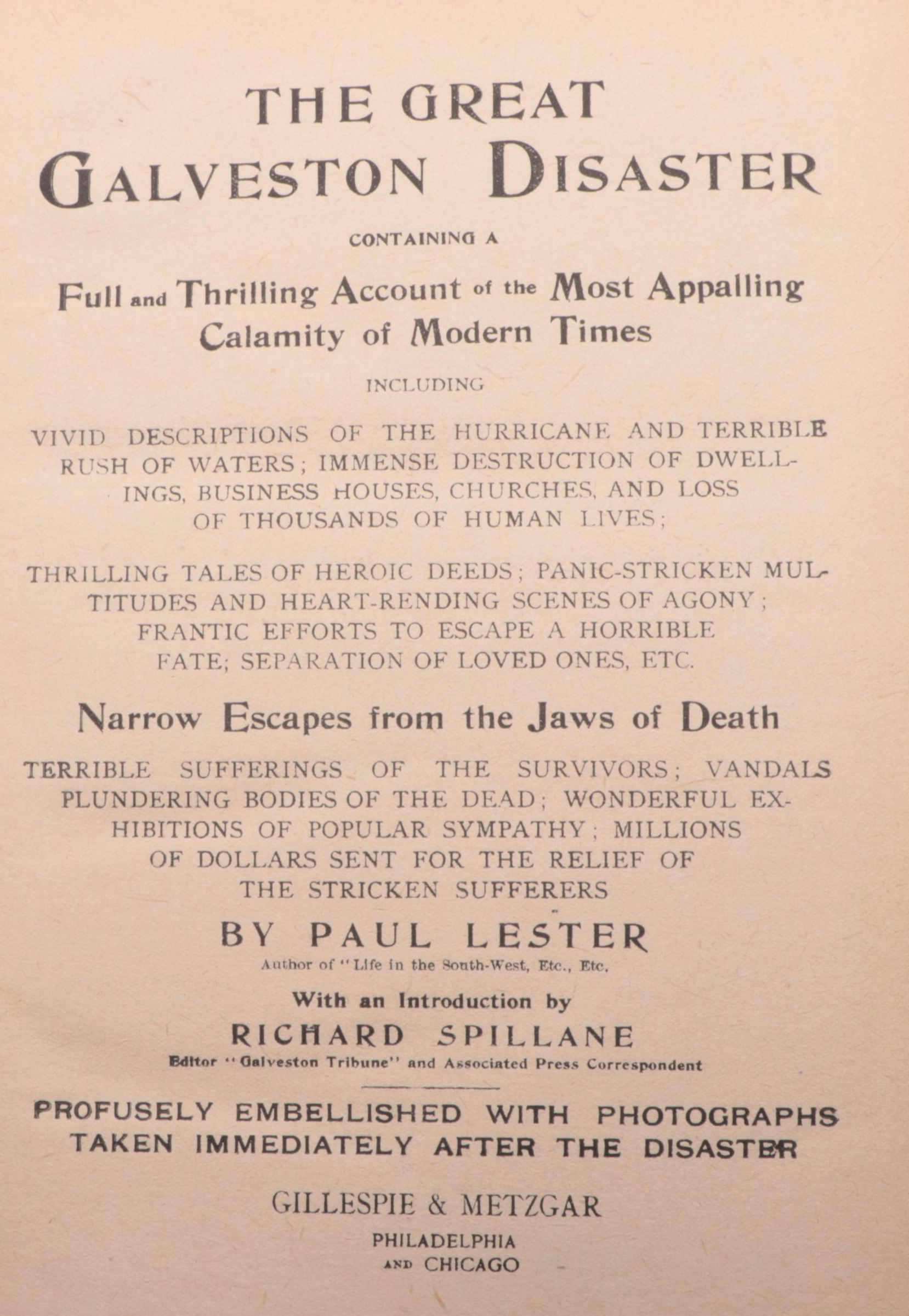 Illustrated "The Great Galveston Disaster" by Paul Lester, 1900