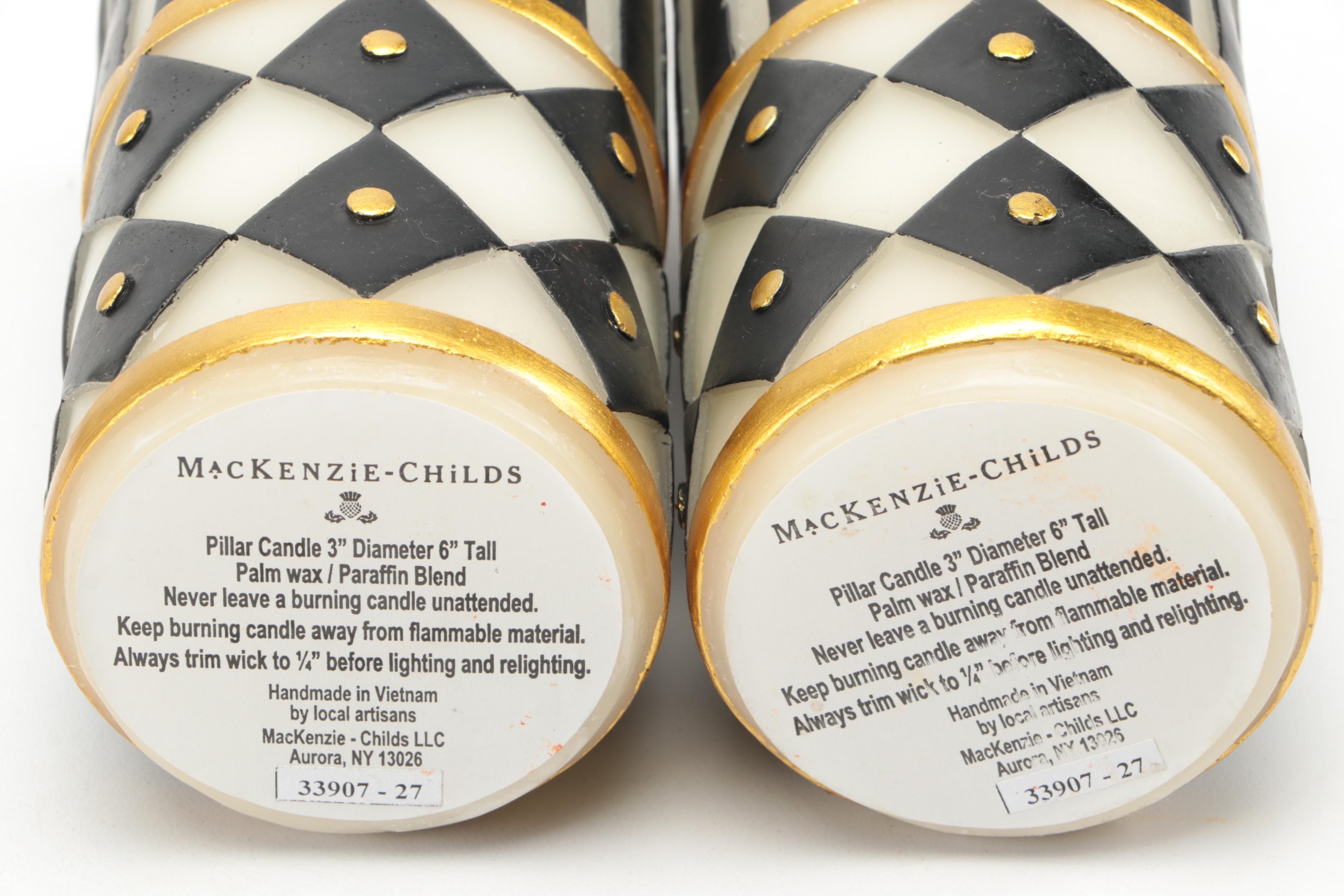 MacKenzie-Childs "Courtly Check" Pillar Candlesticks with Candles and Canister