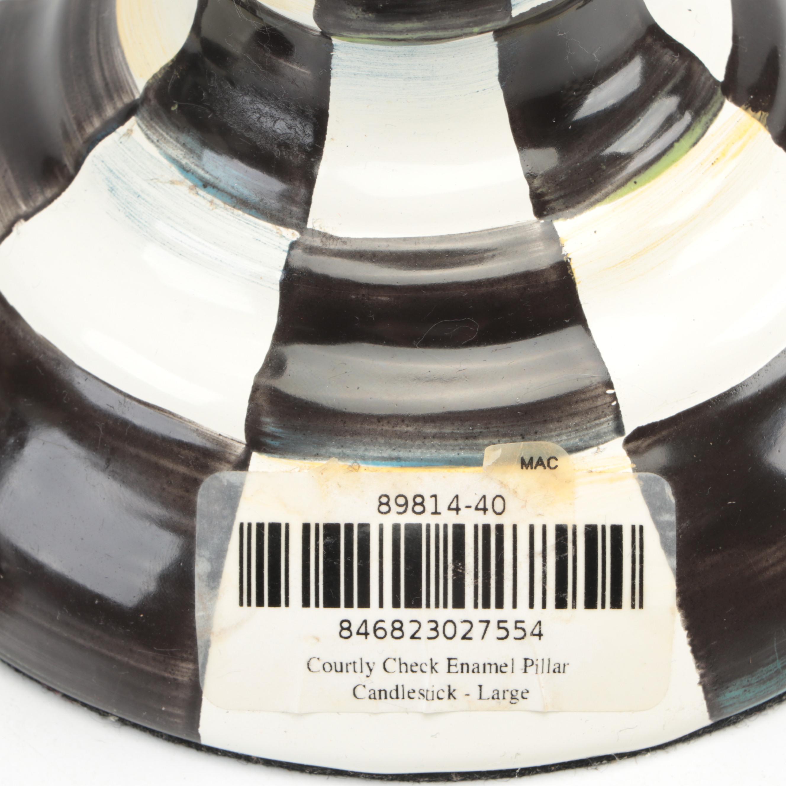 MacKenzie-Childs "Courtly Check" Pillar Candlesticks with Candles and Canister