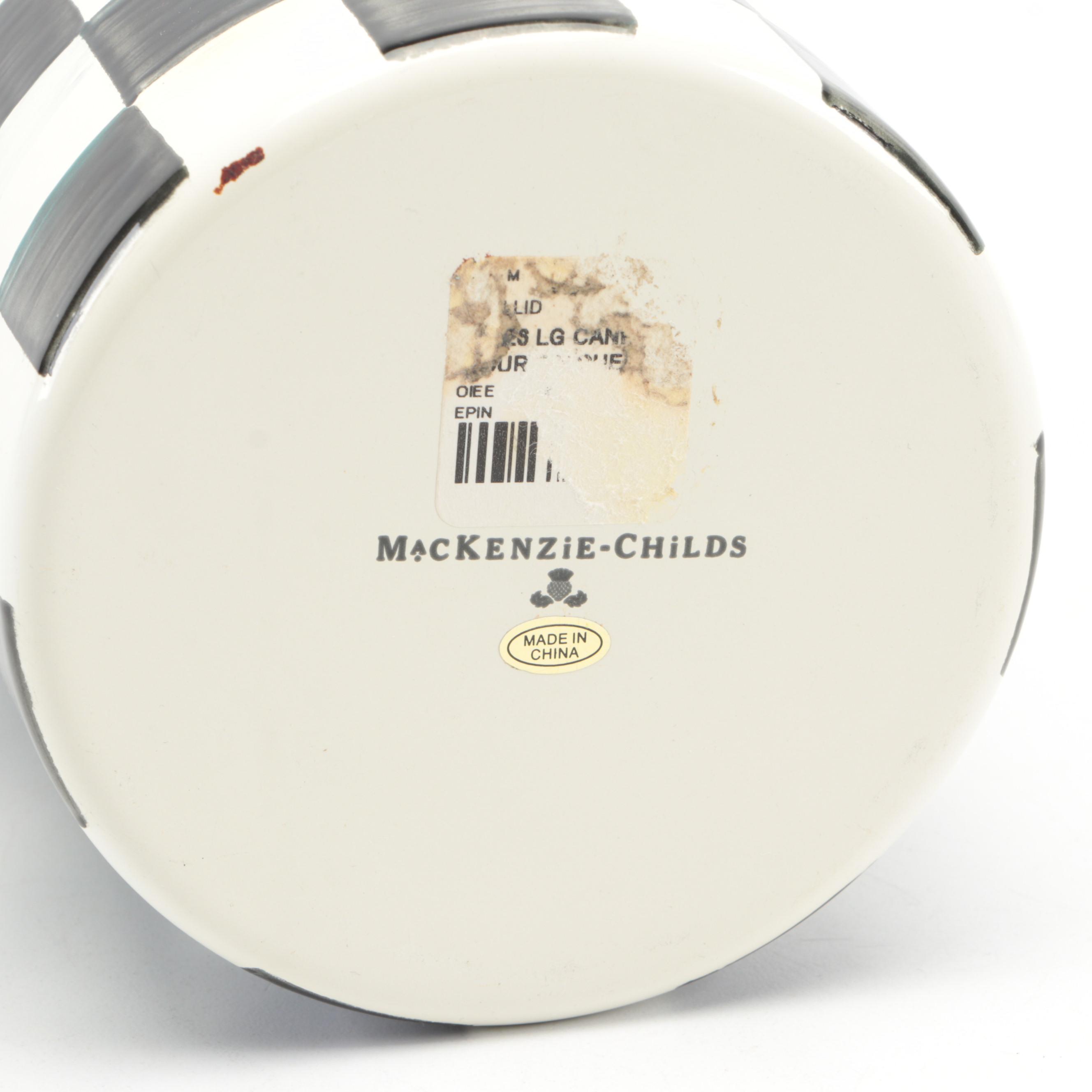 MacKenzie-Childs "Courtly Check" Pillar Candlesticks with Candles and Canister