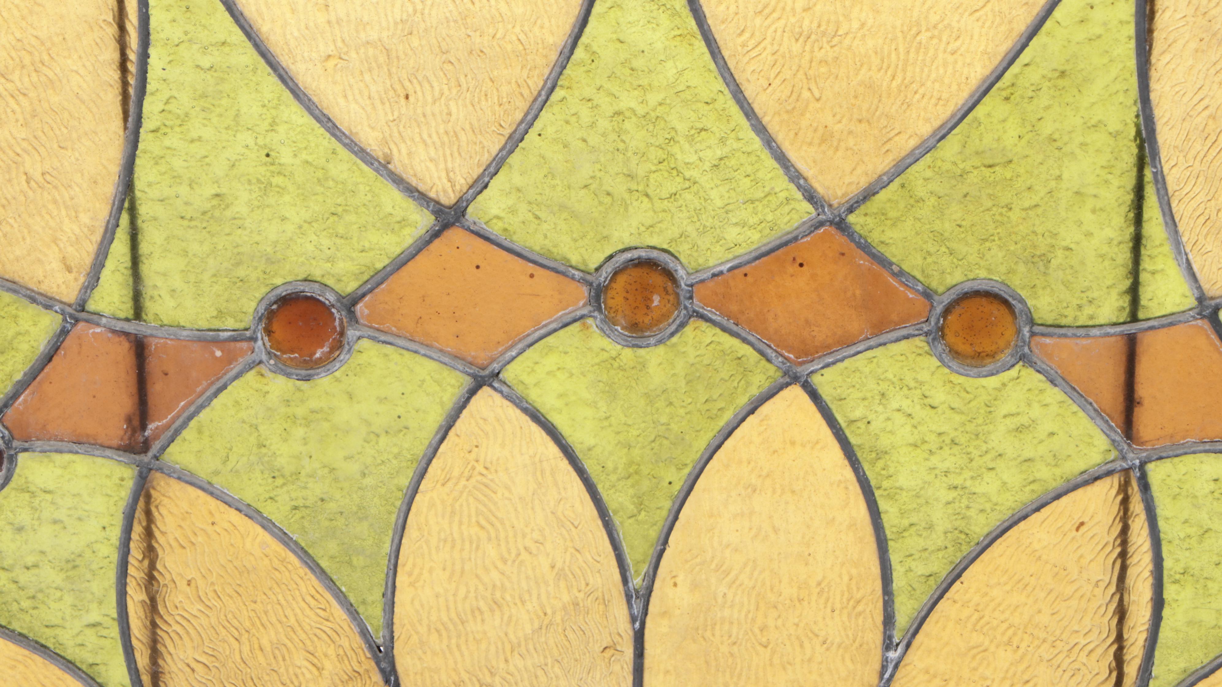 Large American Stained and Leaded Glass Arched Window Panel