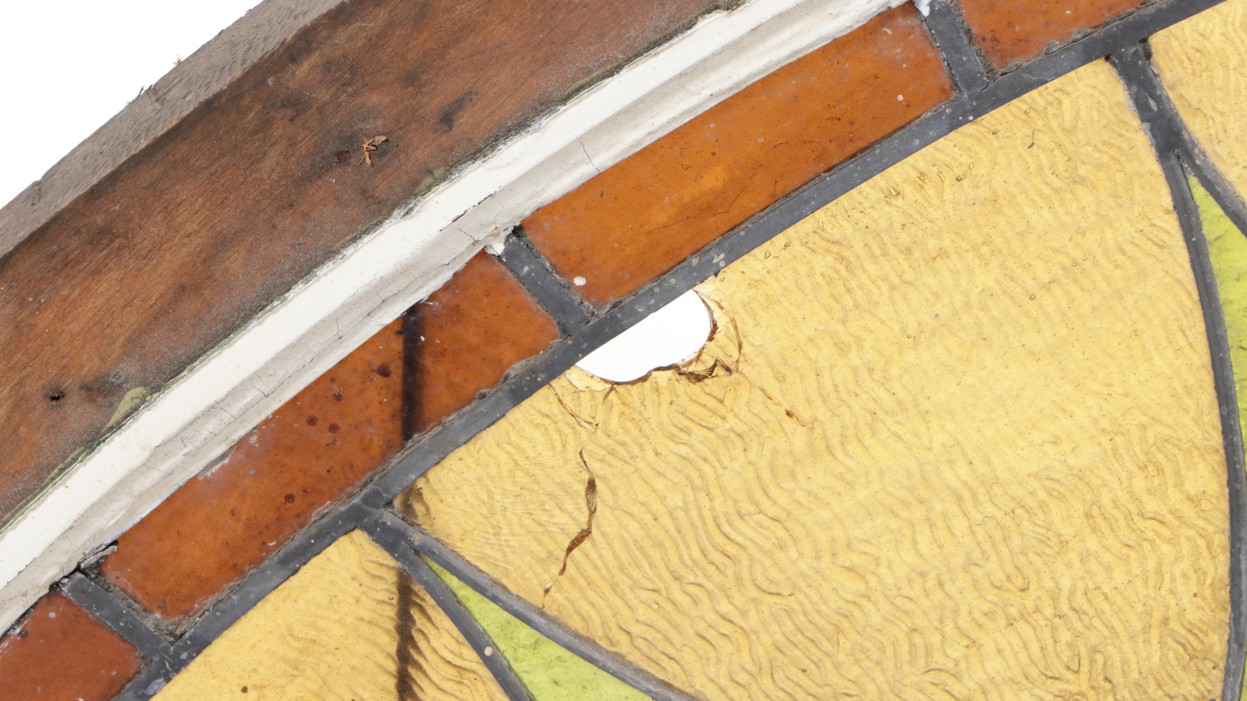 Large American Stained and Leaded Glass Arched Window Panel