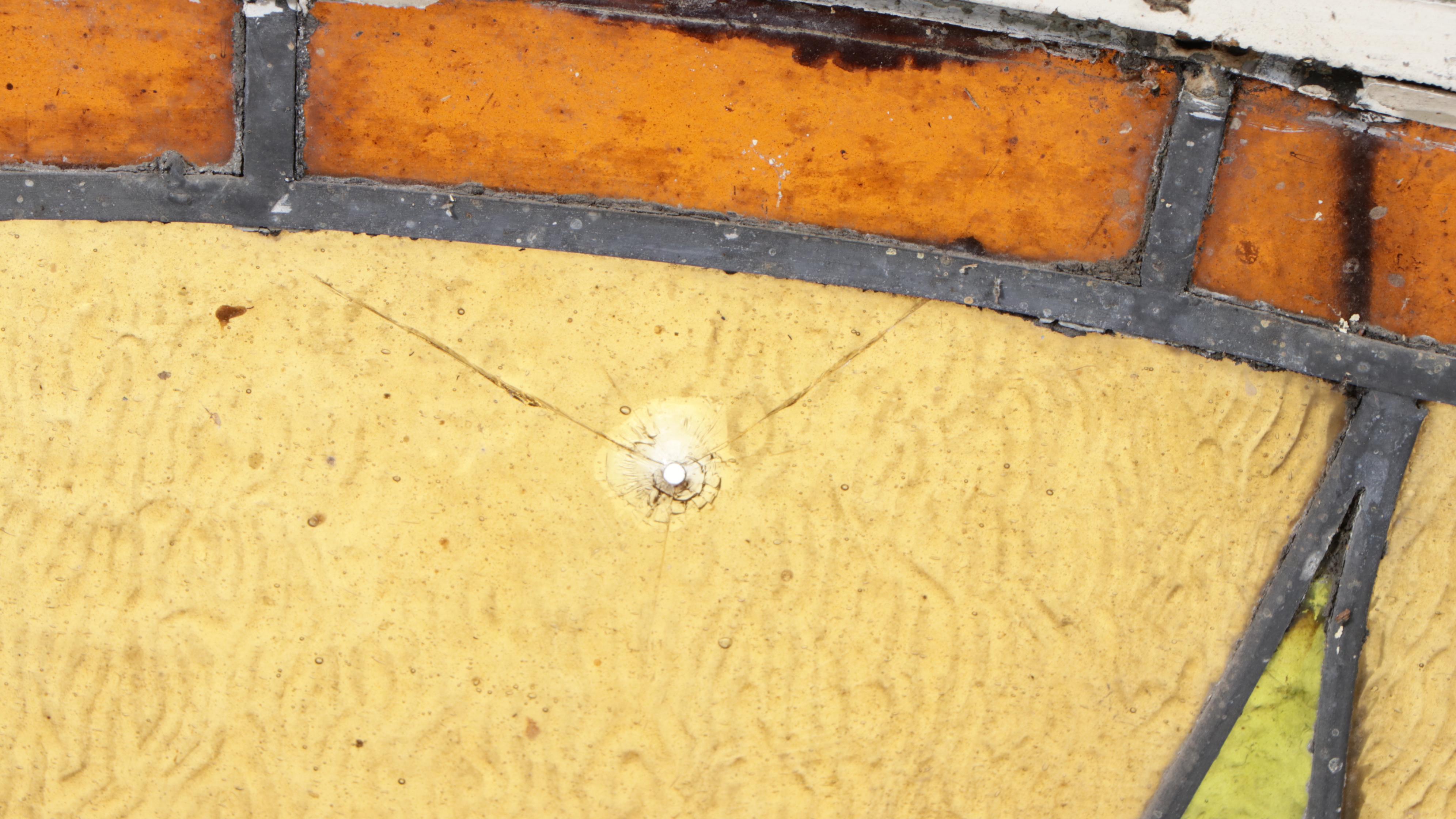 Large American Stained and Leaded Glass Arched Window Panel