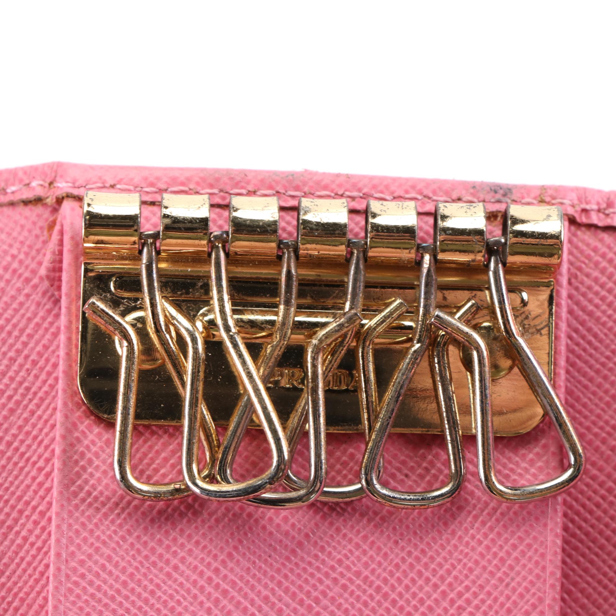 Prada Key Case in Pink Saffiano Leather
