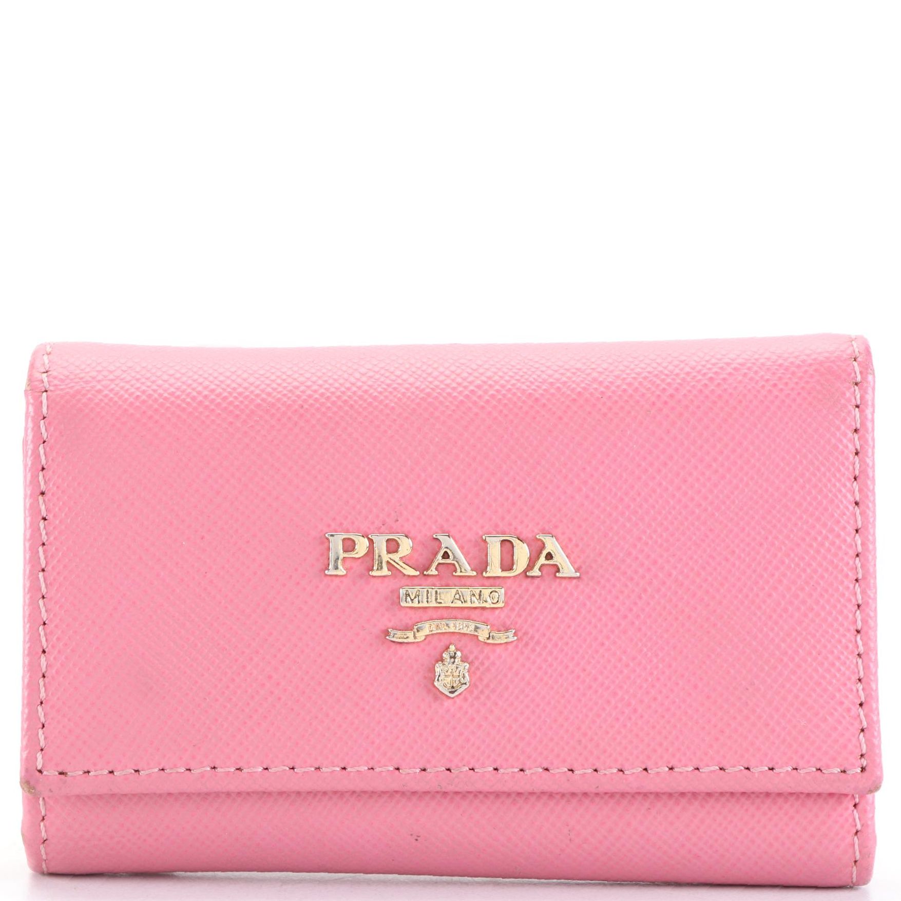 Prada Key Case in Pink Saffiano Leather