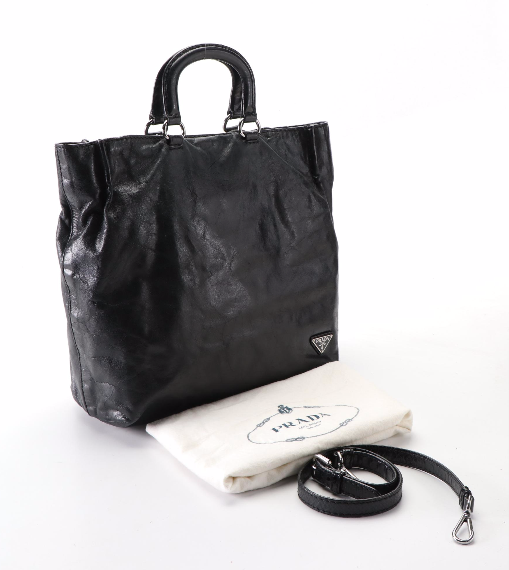 Prada Two-Way North-South Tote Bag in Black Leather