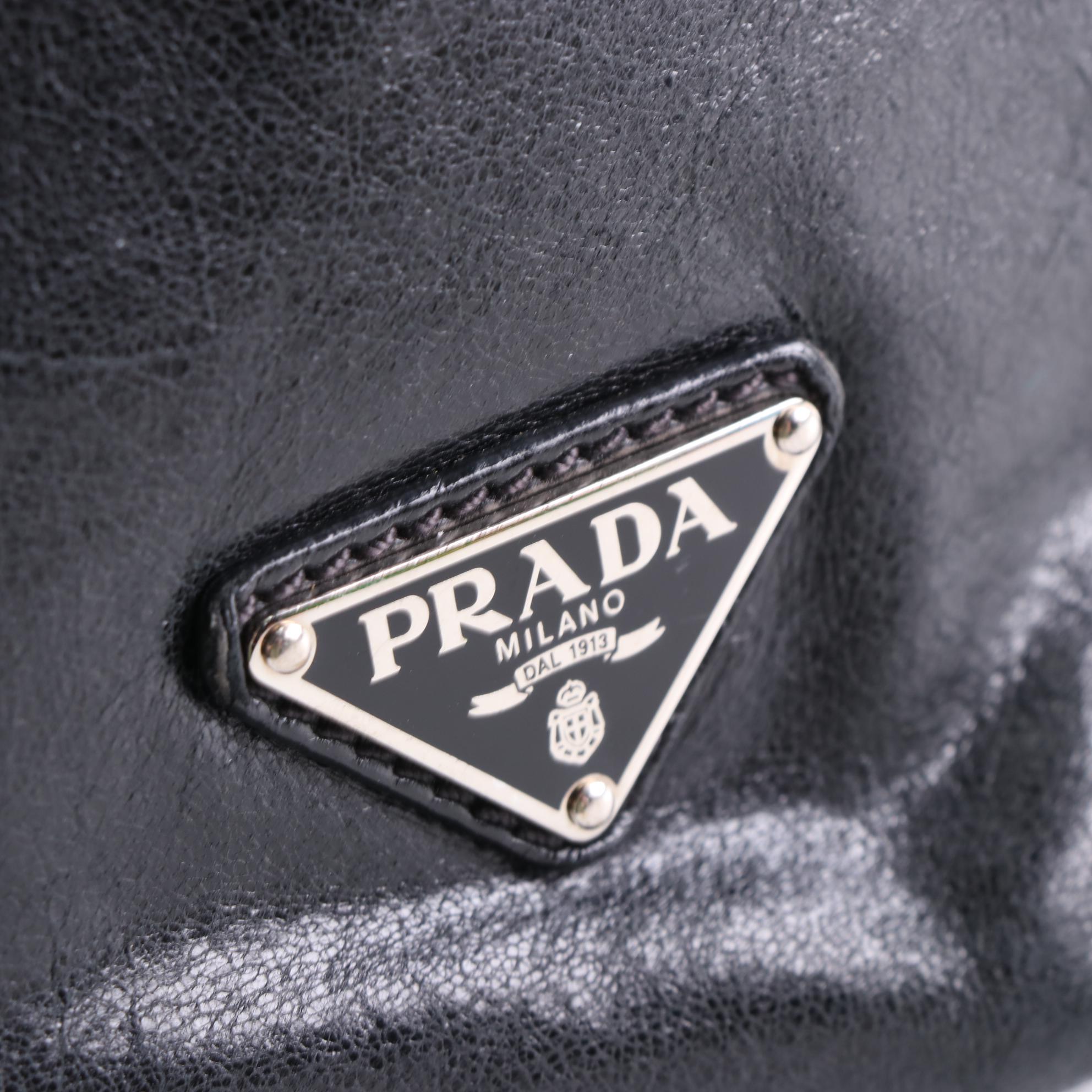 Prada Two-Way North-South Tote Bag in Black Leather