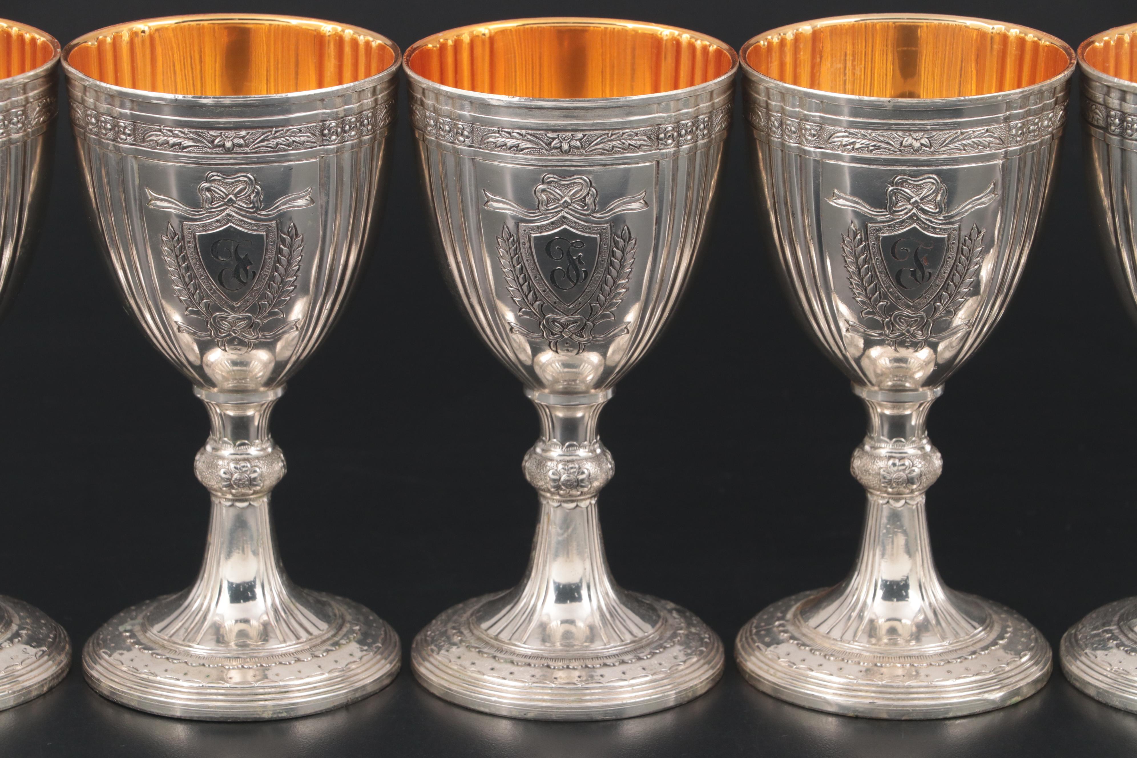 Corbell & Co. Monogrammed Silver Plate Goblets, 20th Century