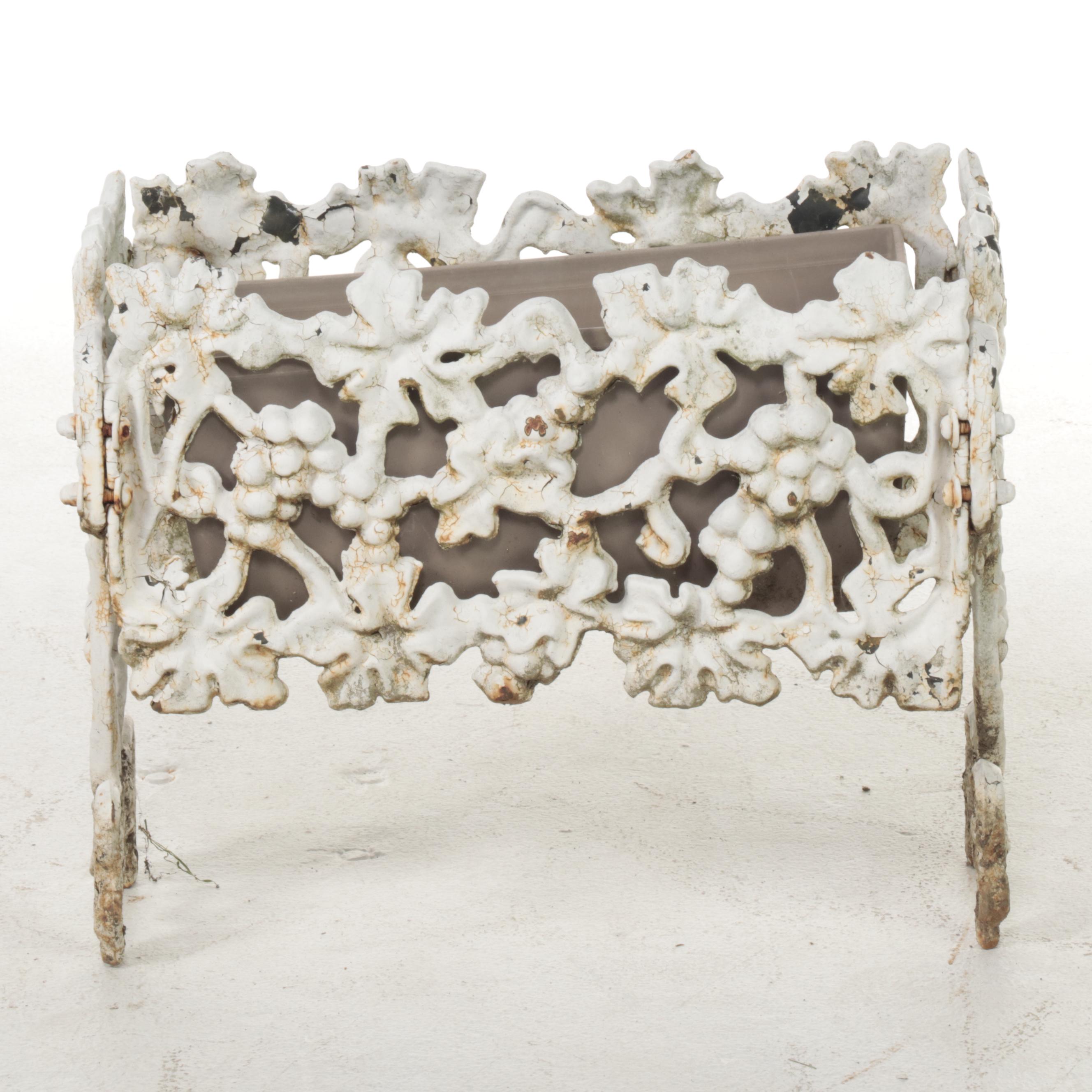 Victorian Style Cast Iron White-Painted Grape Vine Theme Garden Planter