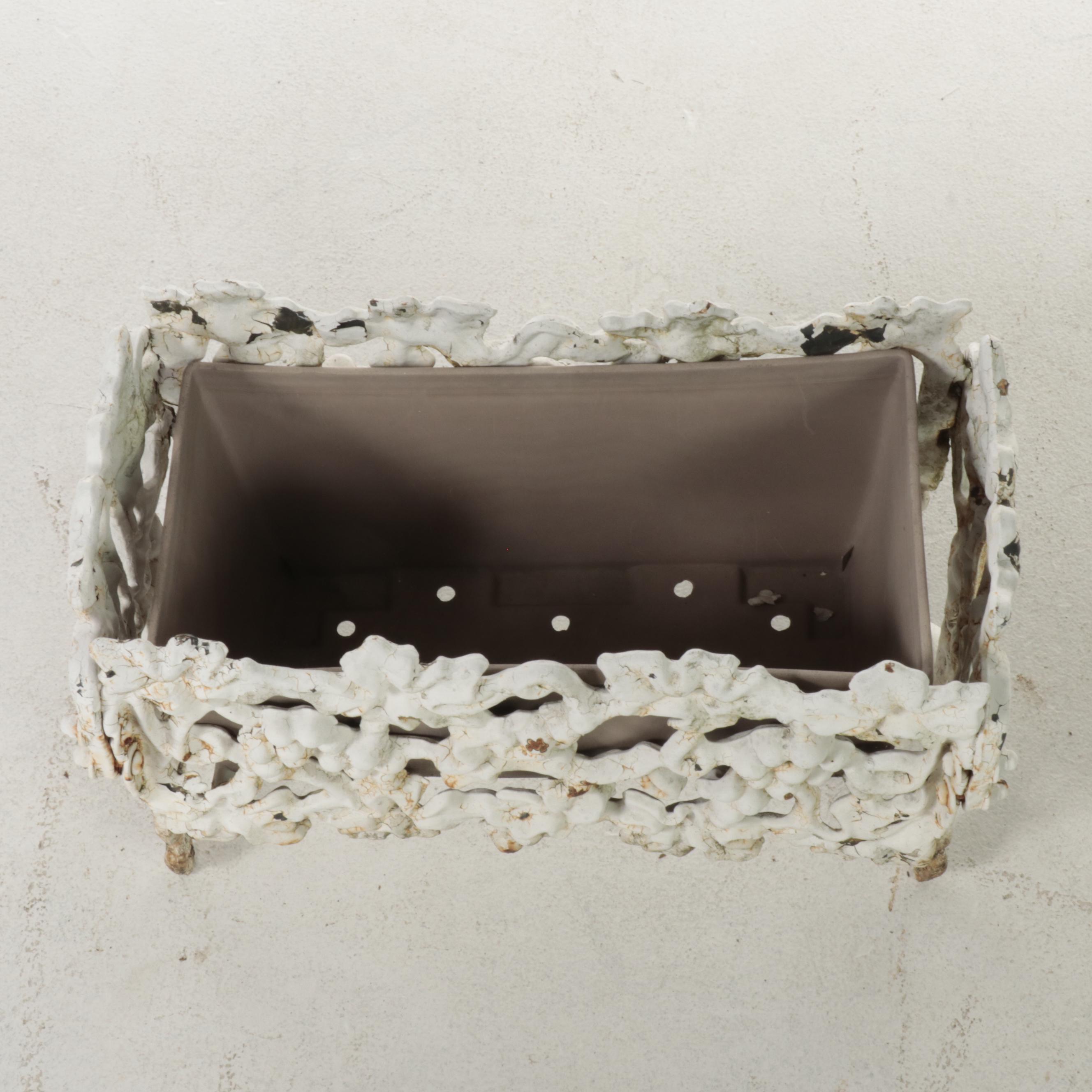 Victorian Style Cast Iron White-Painted Grape Vine Theme Garden Planter