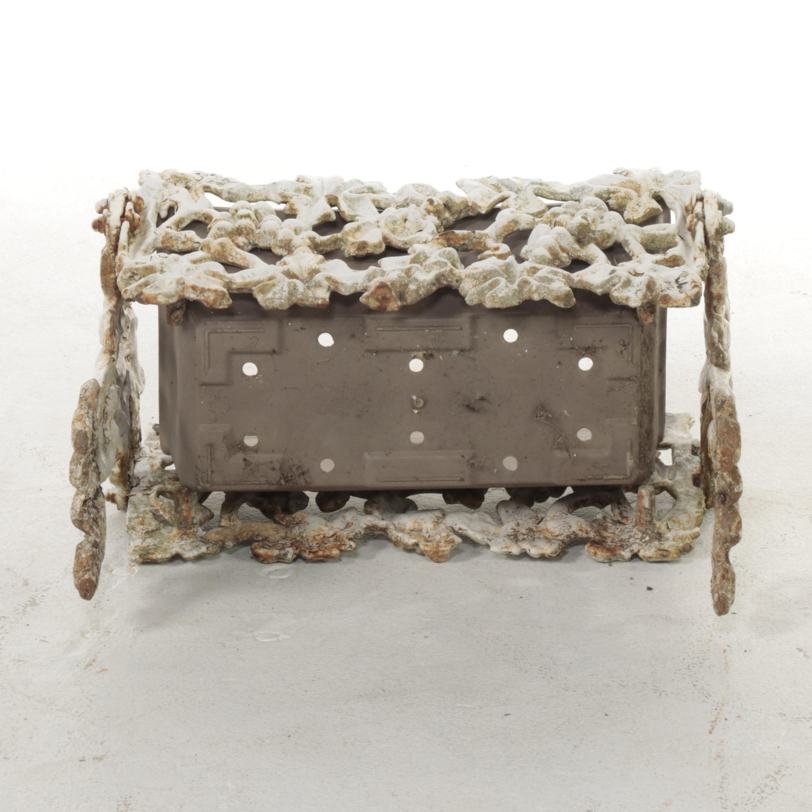 Victorian Style Cast Iron White-Painted Grape Vine Theme Garden Planter