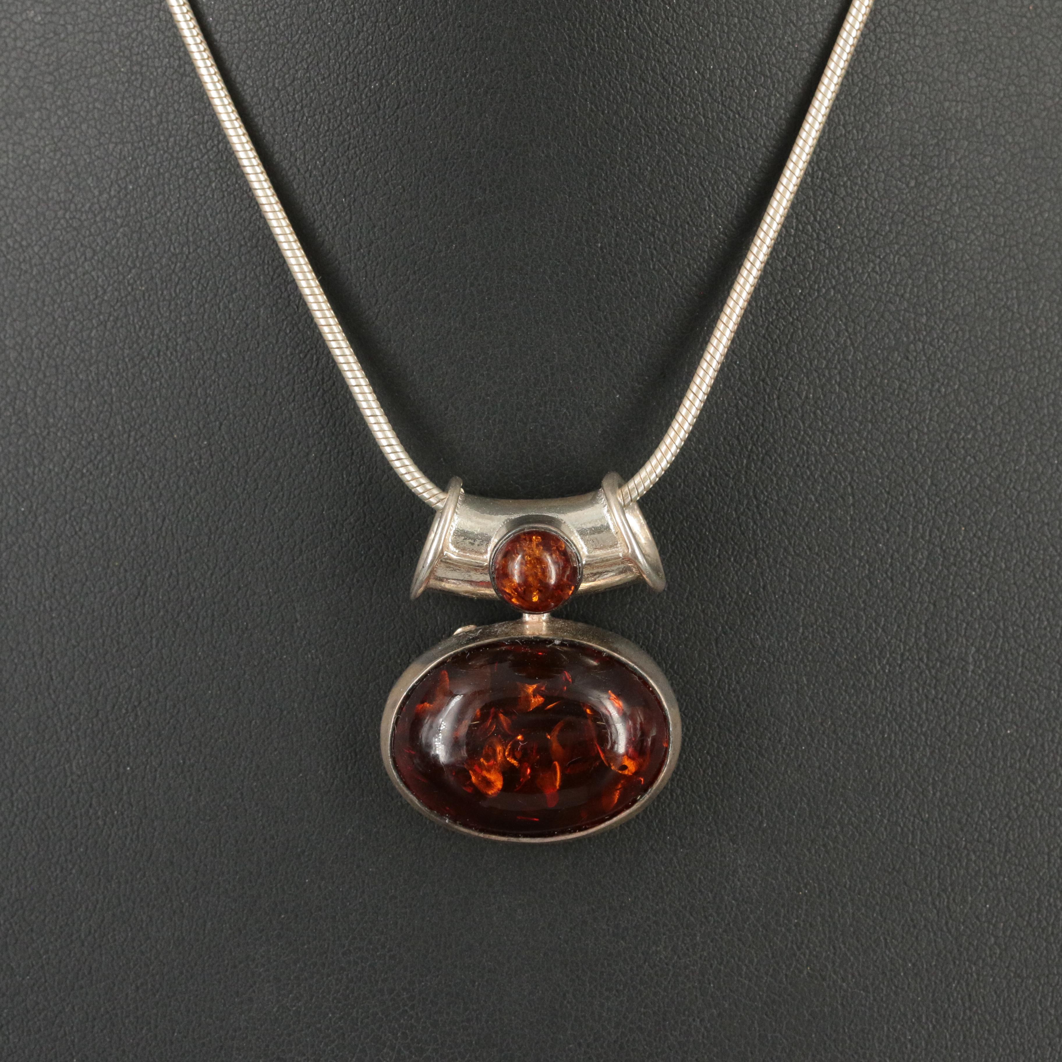 Sterling Amber Pendant Necklace