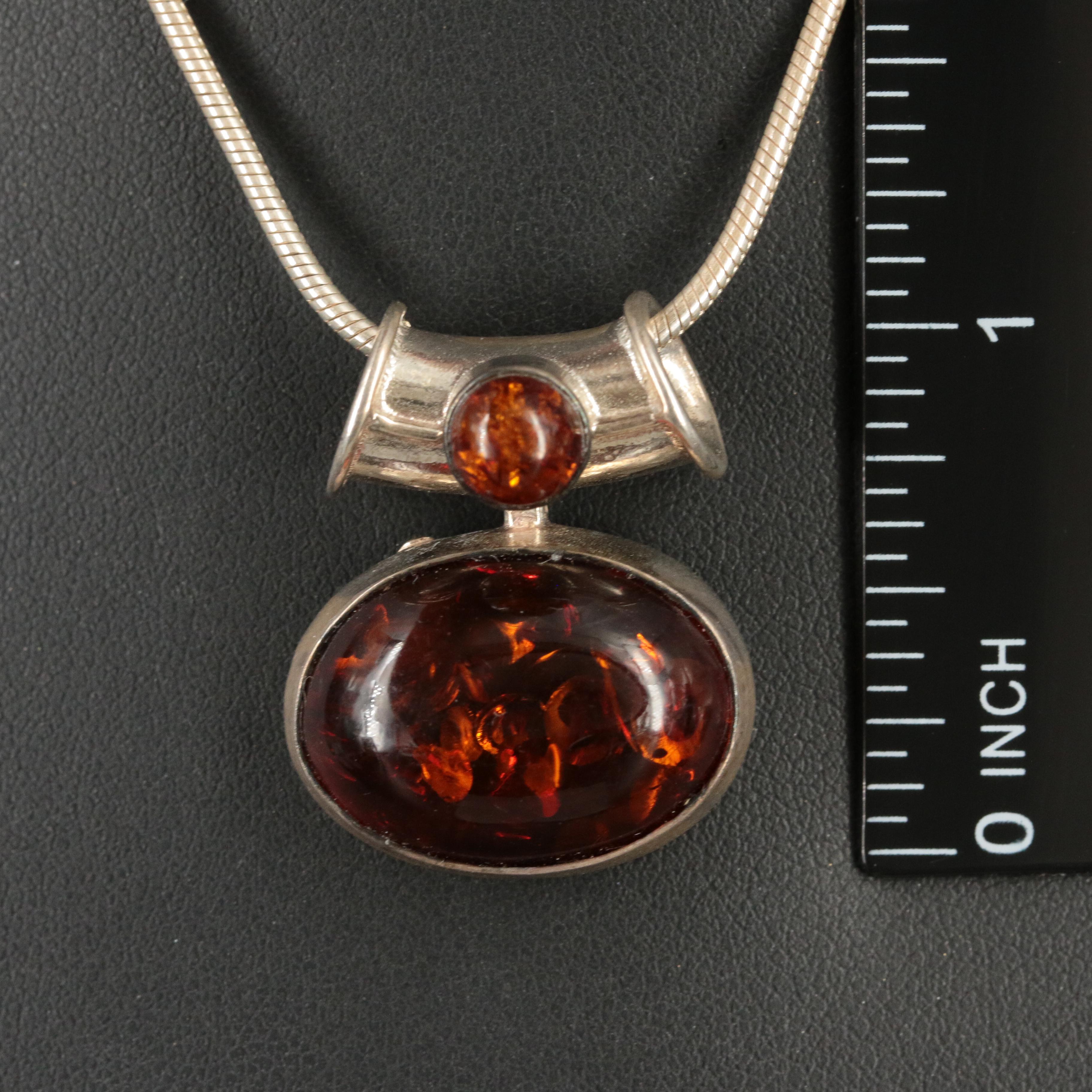 Sterling Amber Pendant Necklace