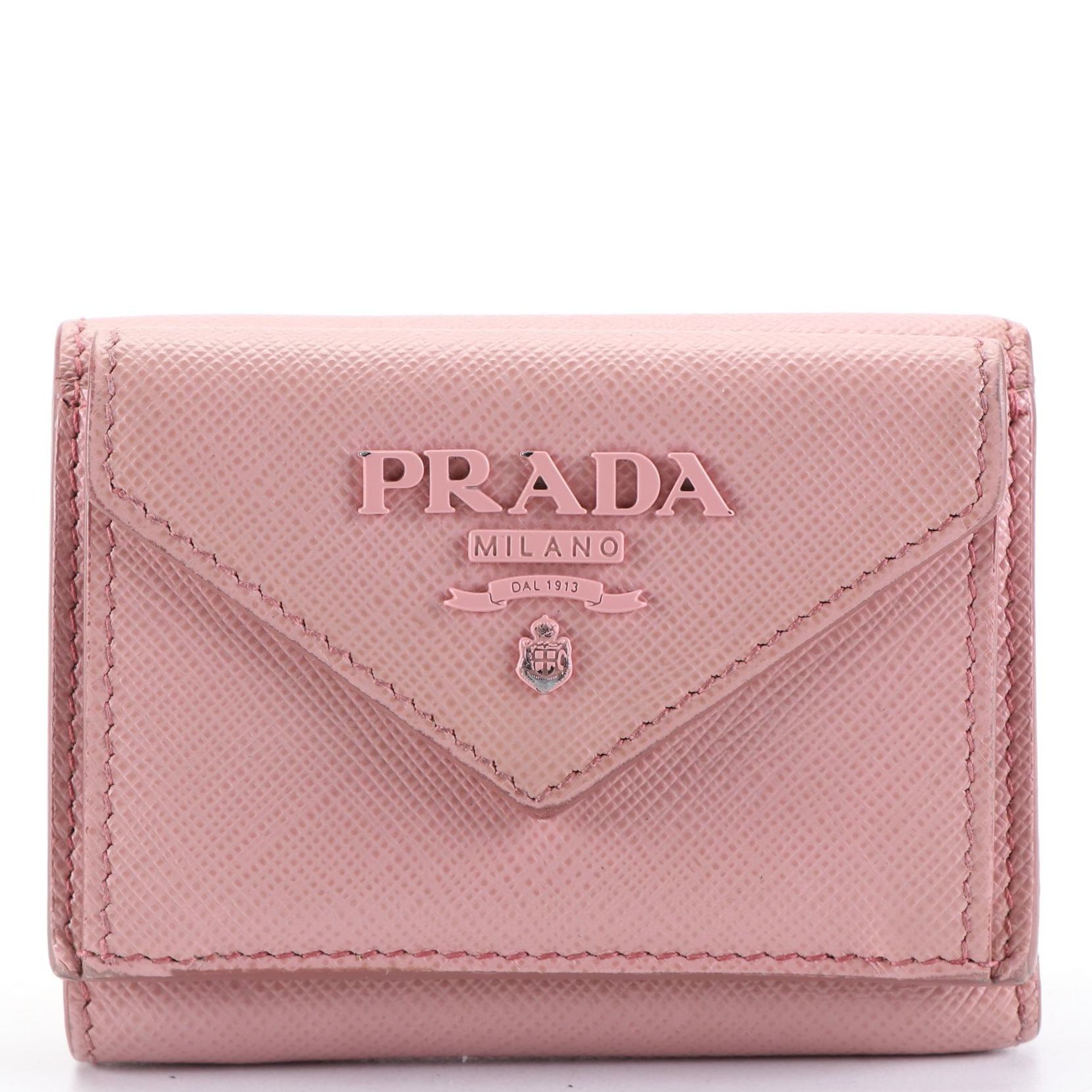 Prada Compact Trifold Wallet in Pink Saffiano Leather