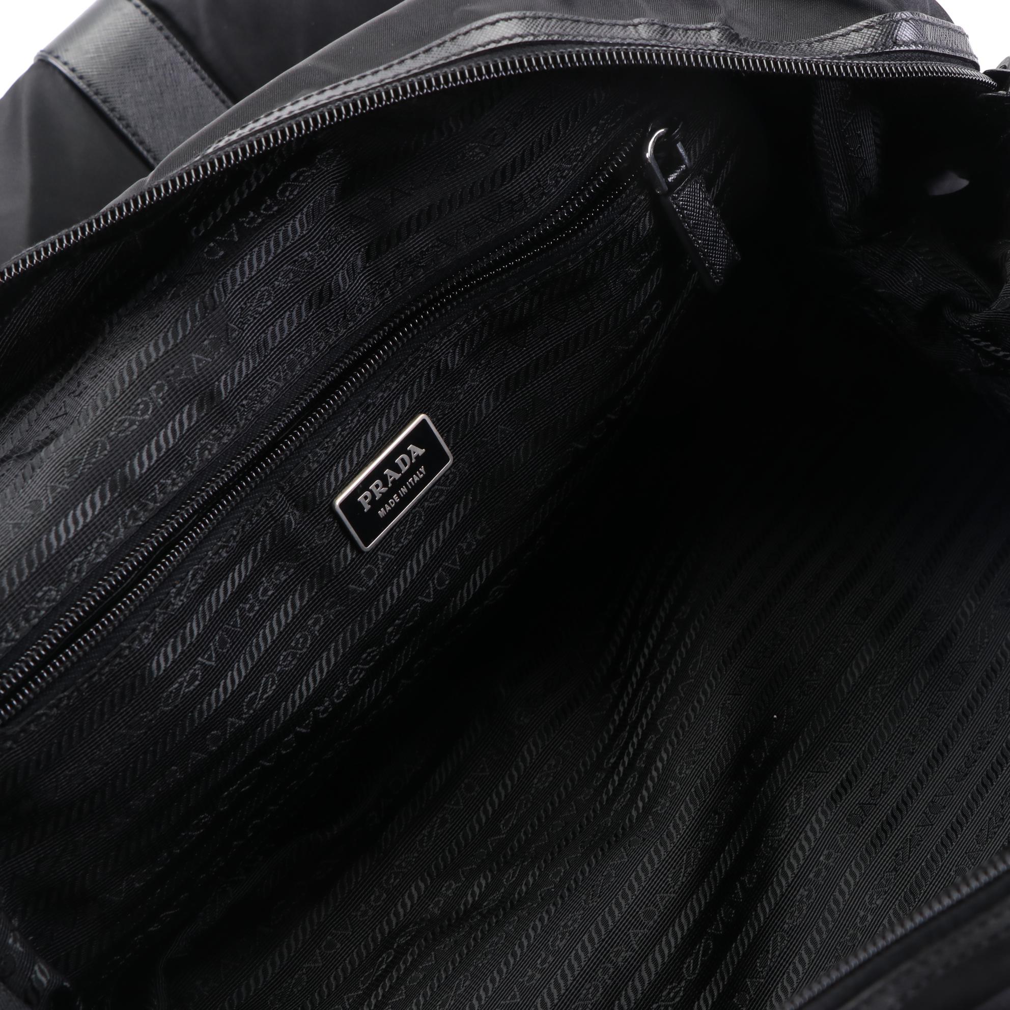 Prada Duffel Bag in Black Tessuto Nylon with Saffiano Leather Trim