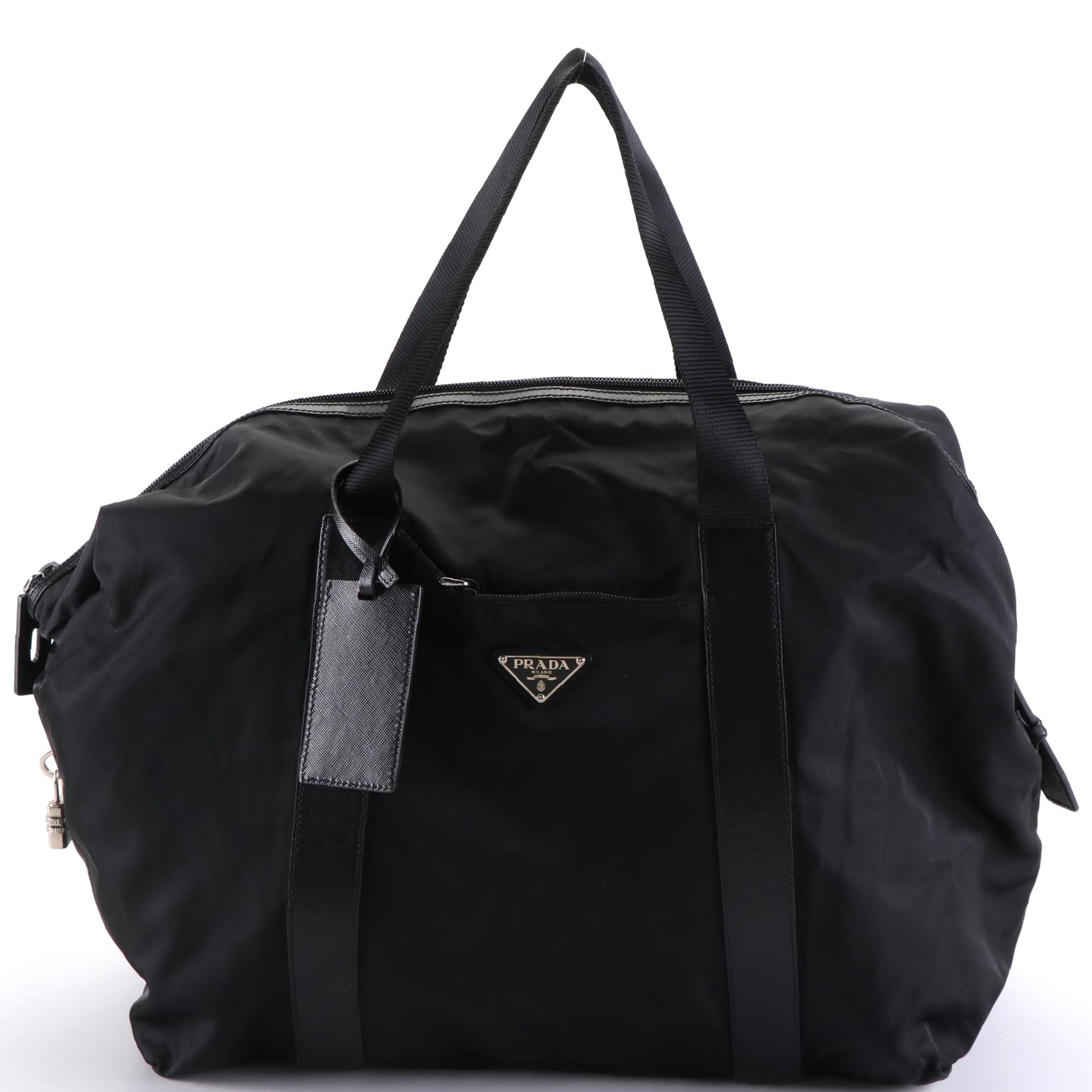 Prada Duffel Bag in Black Tessuto Nylon with Saffiano Leather Trim