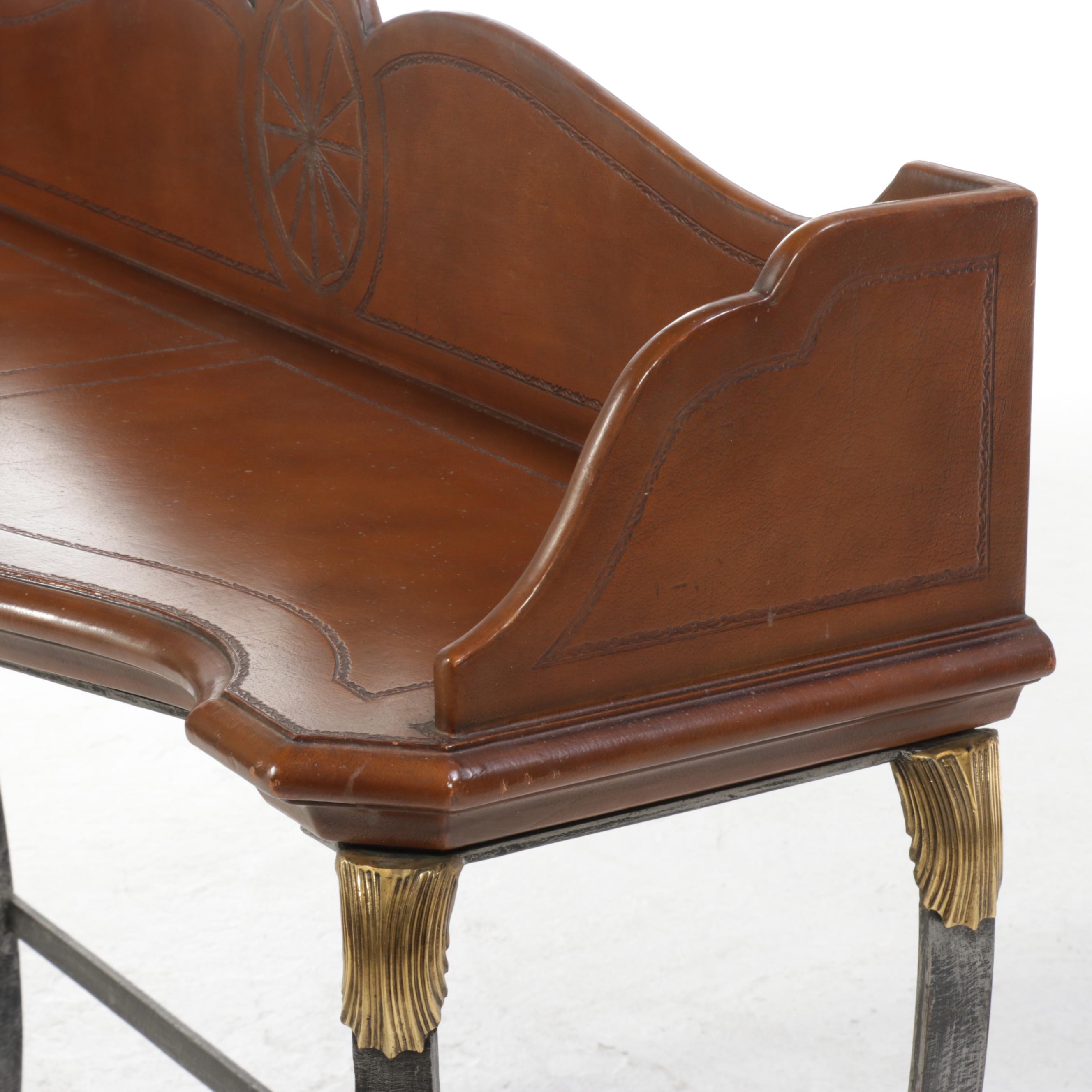 Brass-Mounted Iron and Leather-Clad Console Table, Style of Maitland-Smith