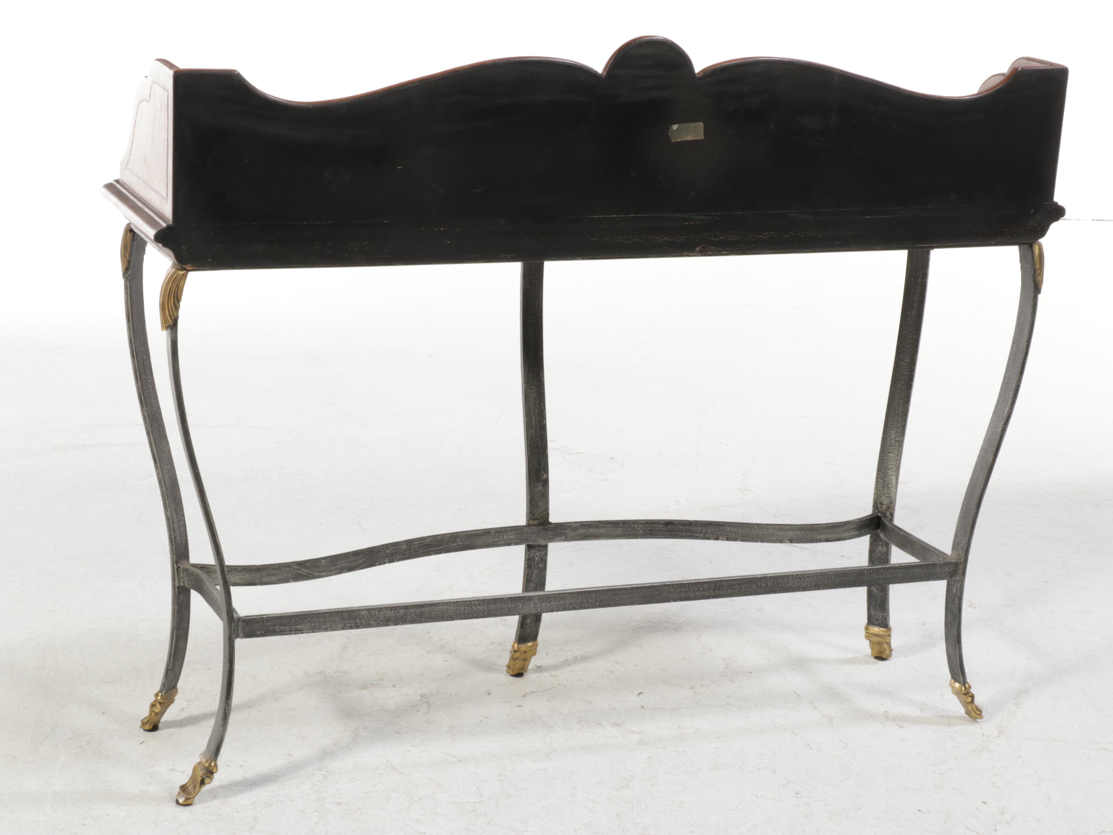 Brass-Mounted Iron and Leather-Clad Console Table, Style of Maitland-Smith