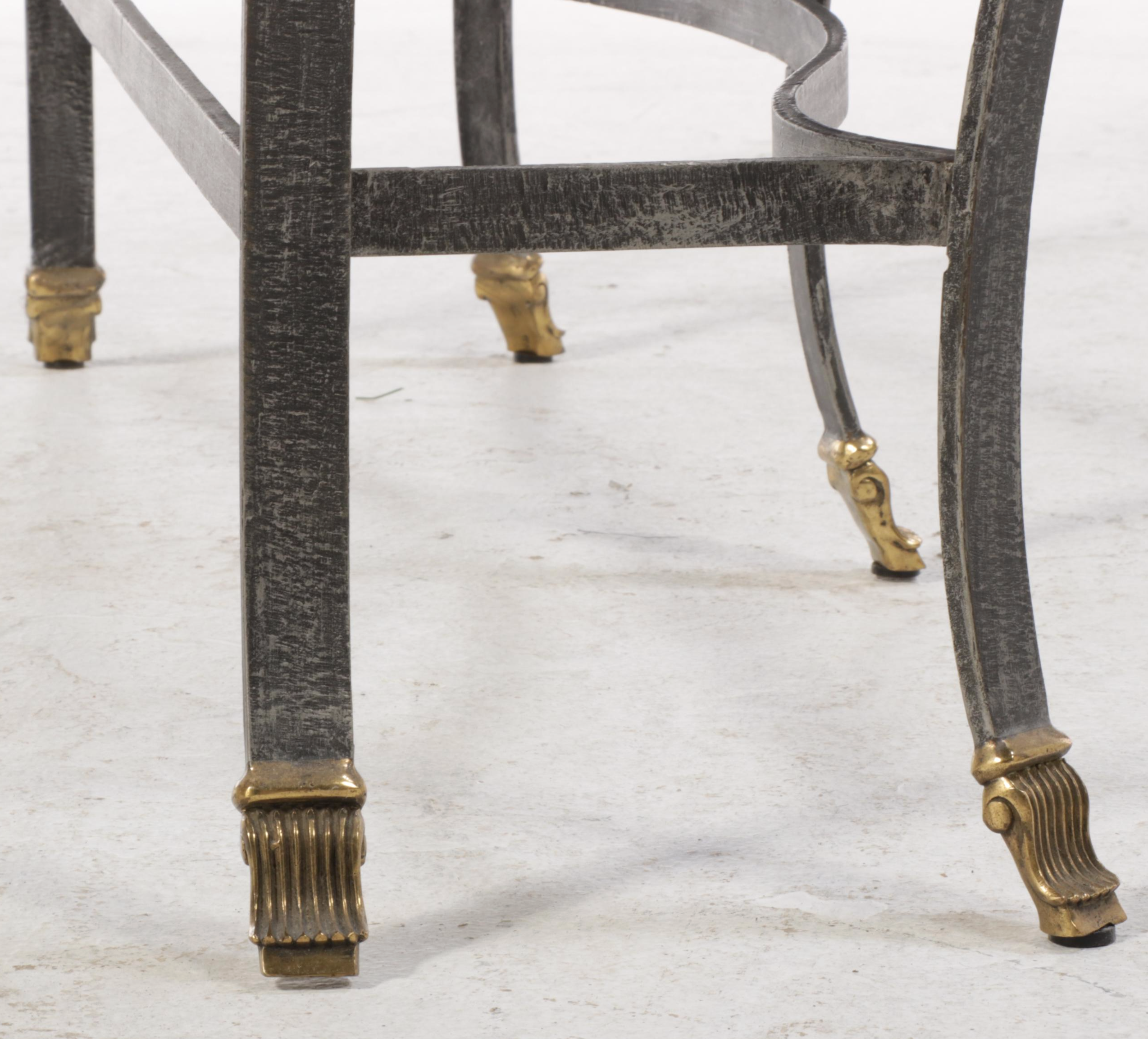 Brass-Mounted Iron and Leather-Clad Console Table, Style of Maitland-Smith