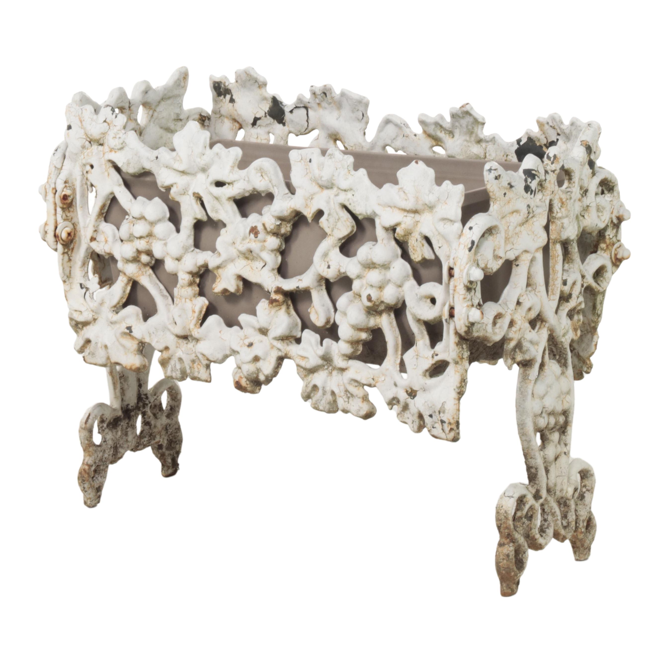 Victorian Style Cast Iron White-Painted Grape Vine Theme Garden Planter