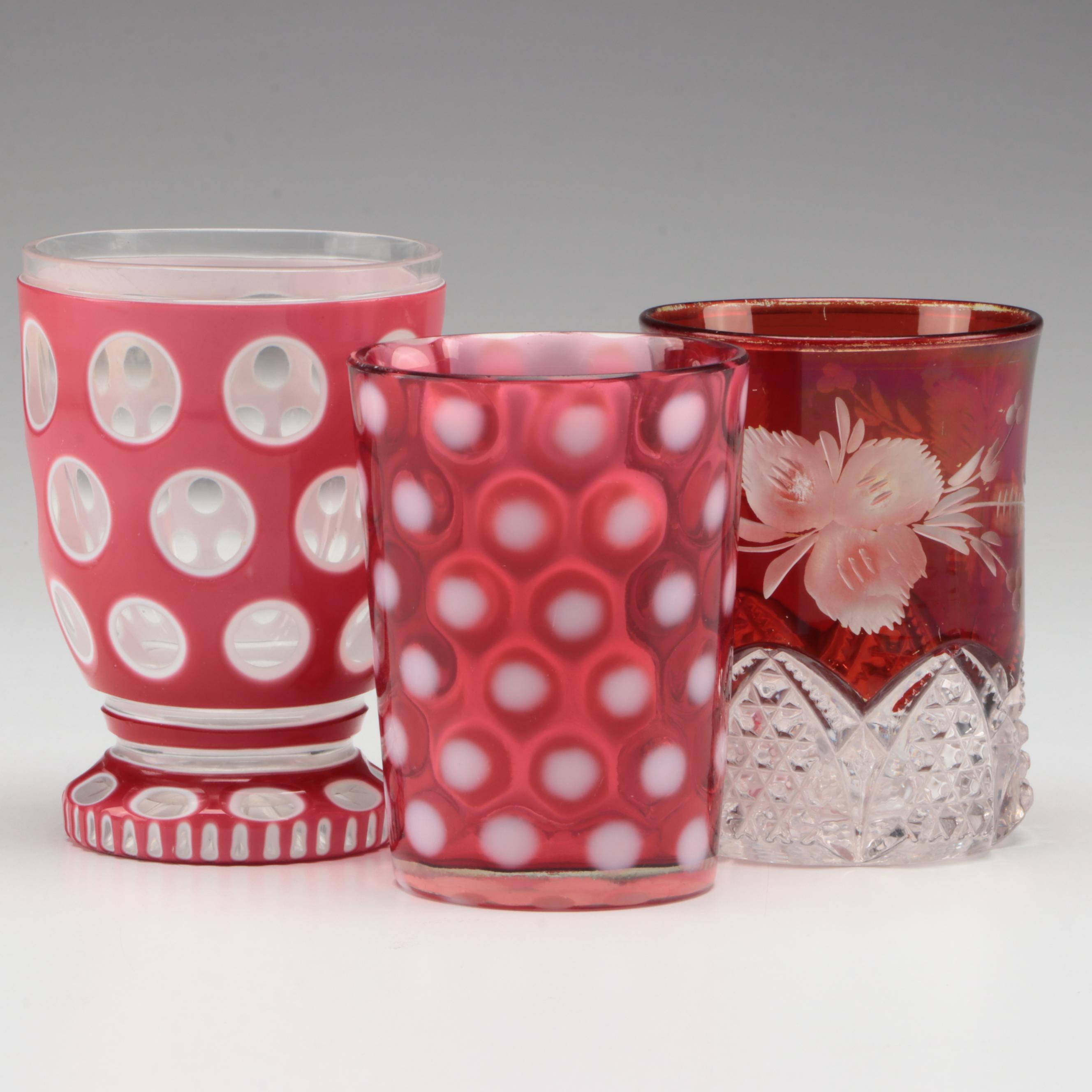 Duncan & Miller "Button Arches Ruby Flashed" Tumbler and Other Juice Glasses