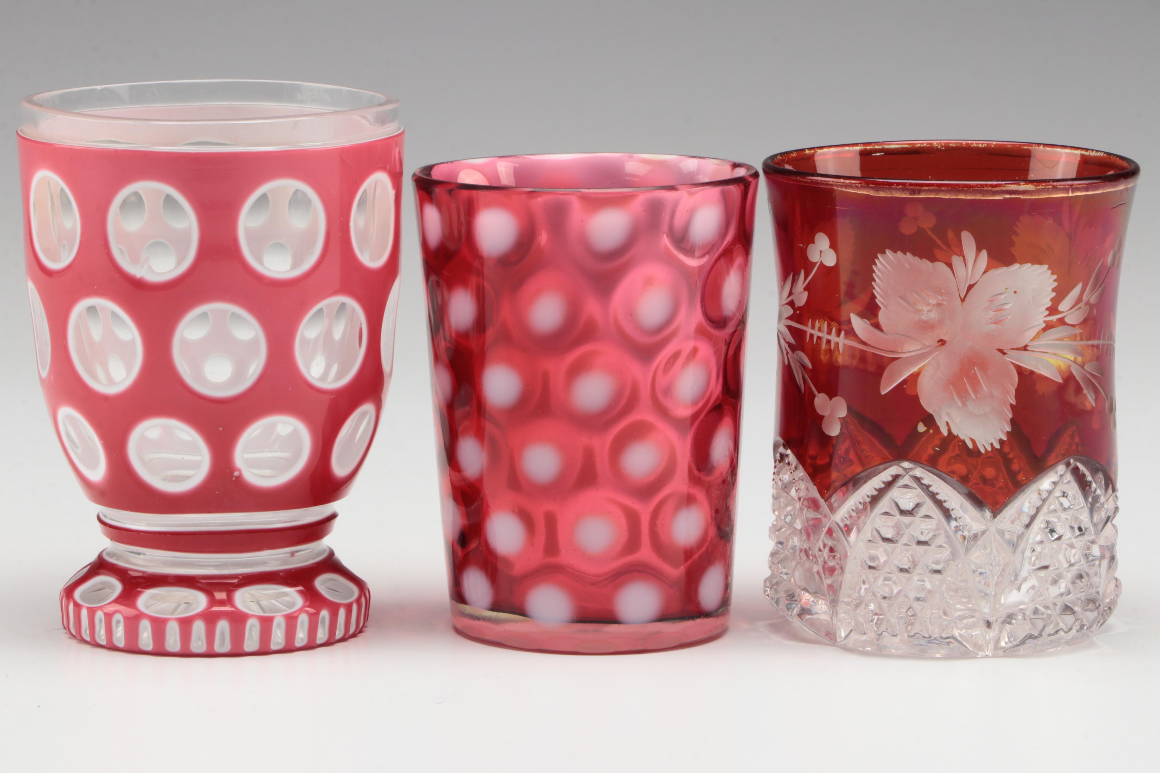 Duncan & Miller "Button Arches Ruby Flashed" Tumbler and Other Juice Glasses