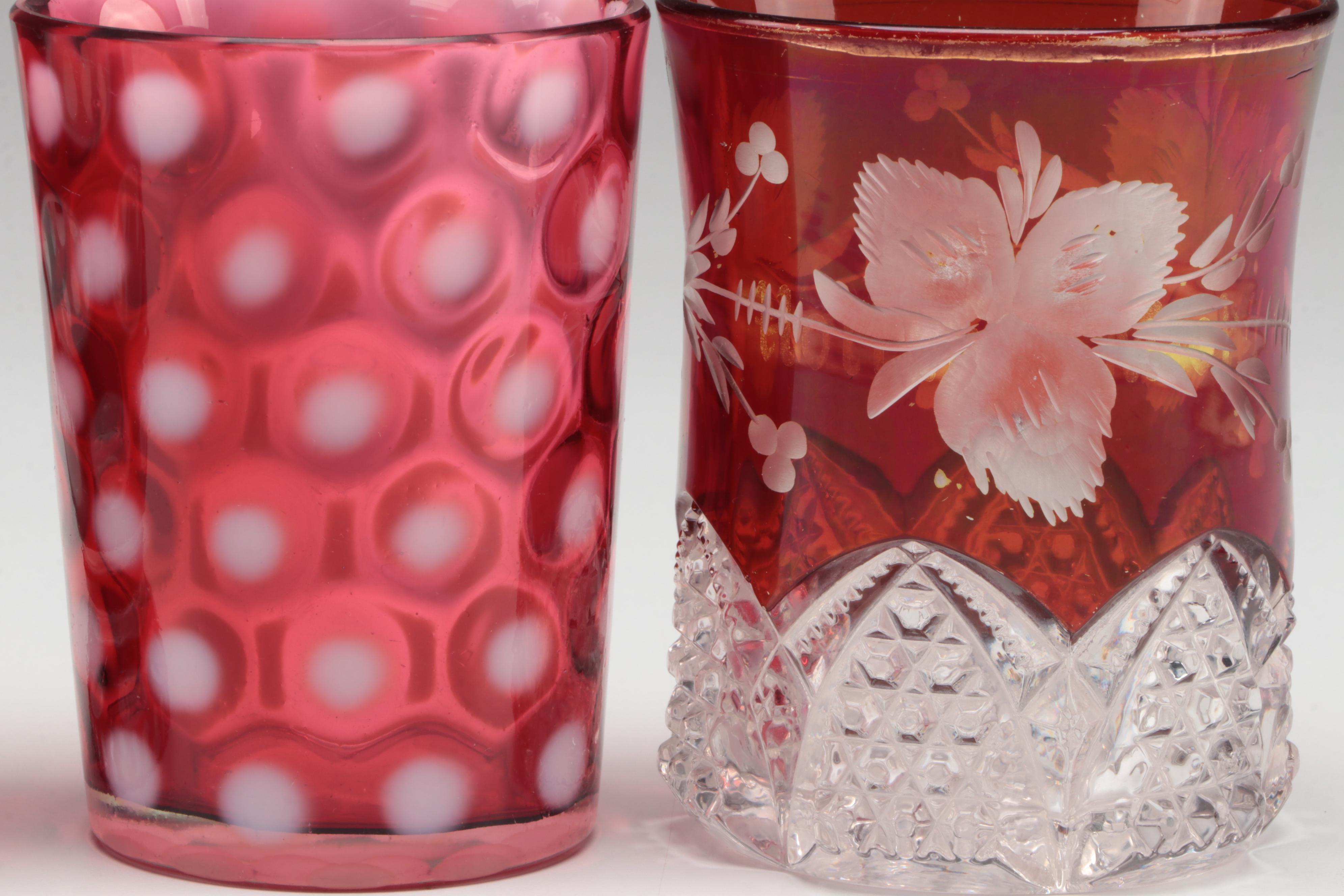 Duncan & Miller "Button Arches Ruby Flashed" Tumbler and Other Juice Glasses