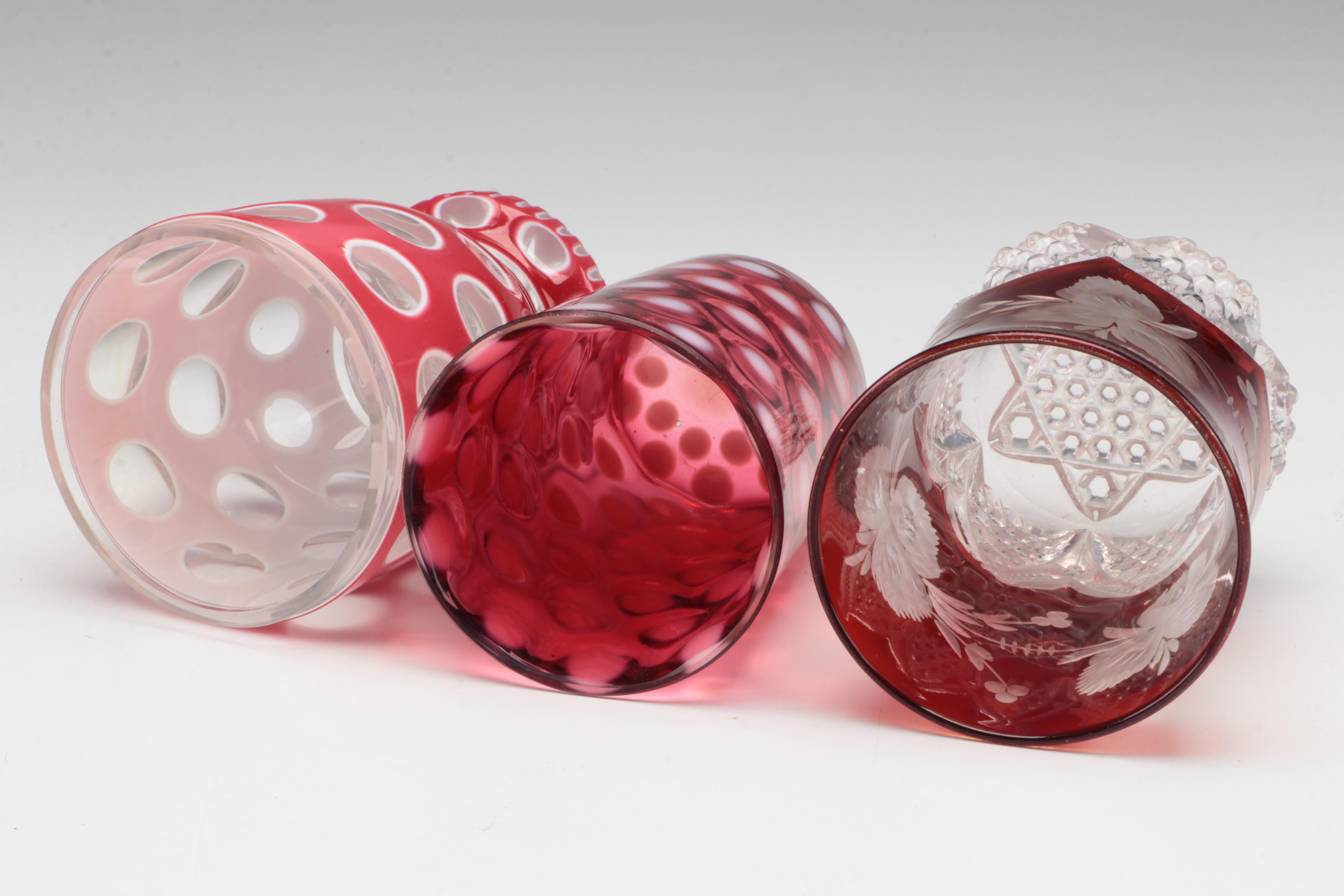 Duncan & Miller "Button Arches Ruby Flashed" Tumbler and Other Juice Glasses