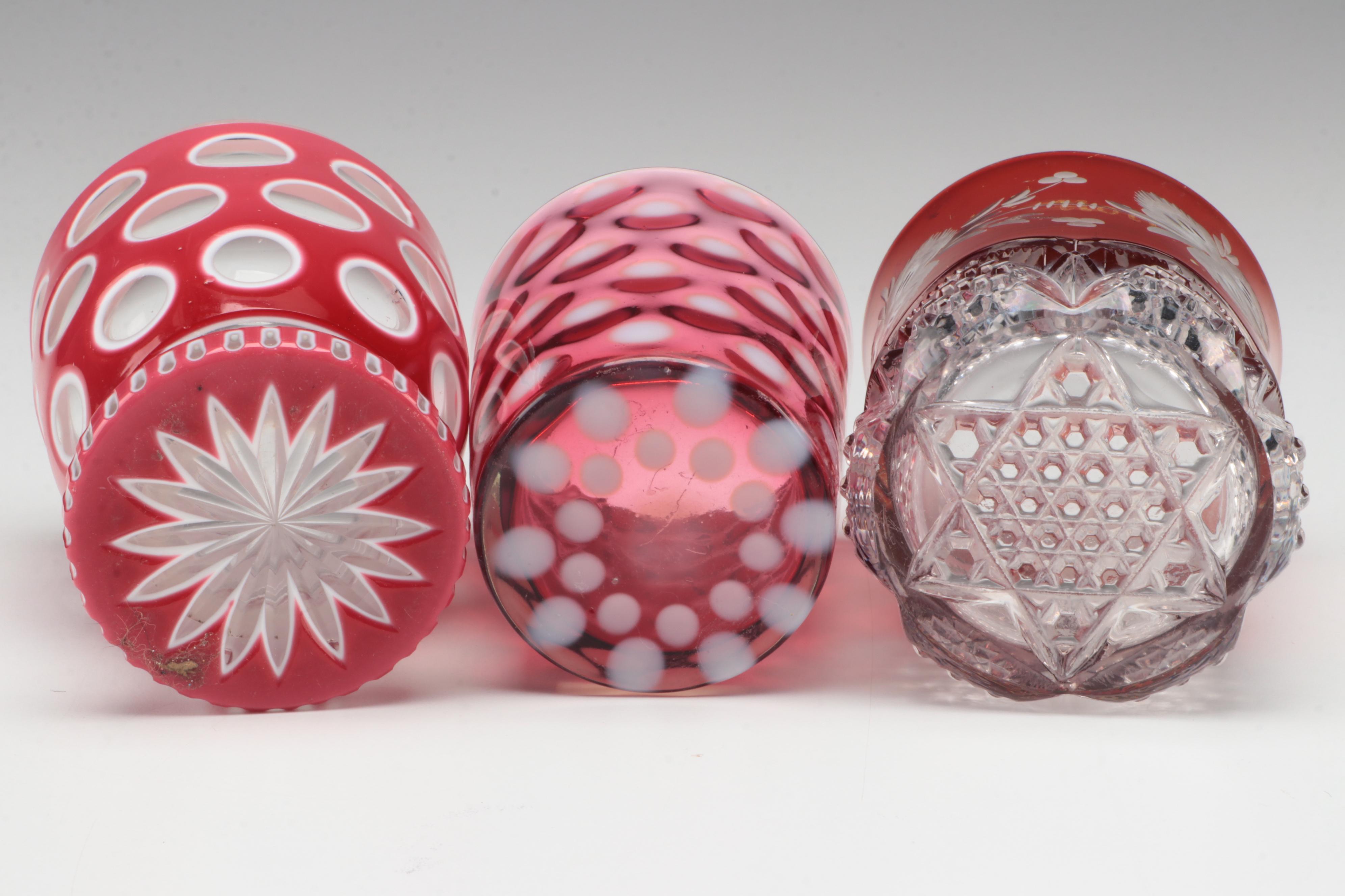 Duncan & Miller "Button Arches Ruby Flashed" Tumbler and Other Juice Glasses
