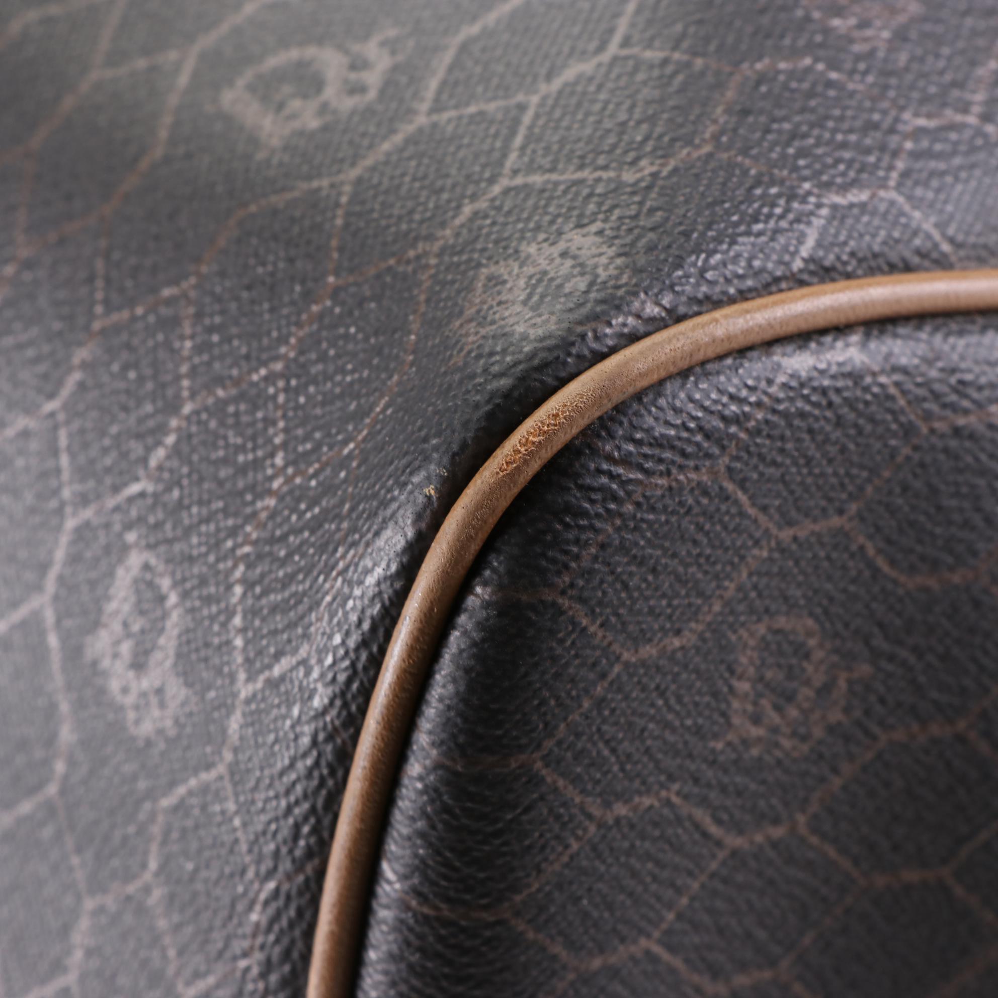 Christian Dior Boston Bag in Honeycomb Coated Canvas with Brown Leather Trim