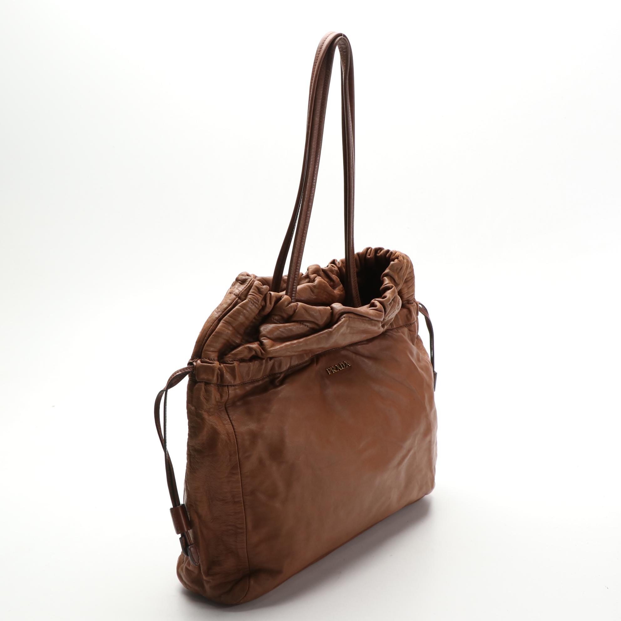 Prada Drawstring Shoulder Bag BN1757 in Antique Nappa Leather