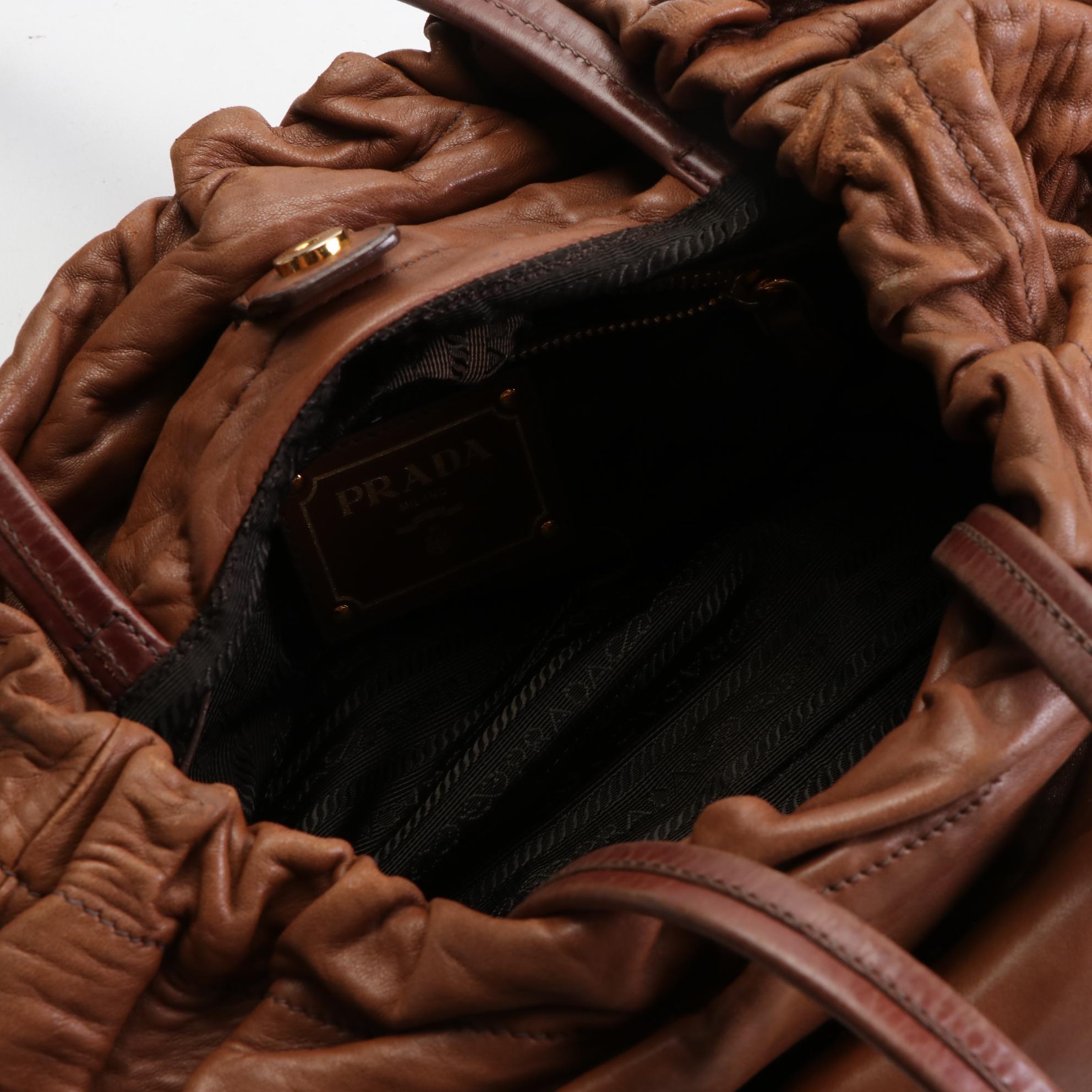 Prada Drawstring Shoulder Bag BN1757 in Antique Nappa Leather